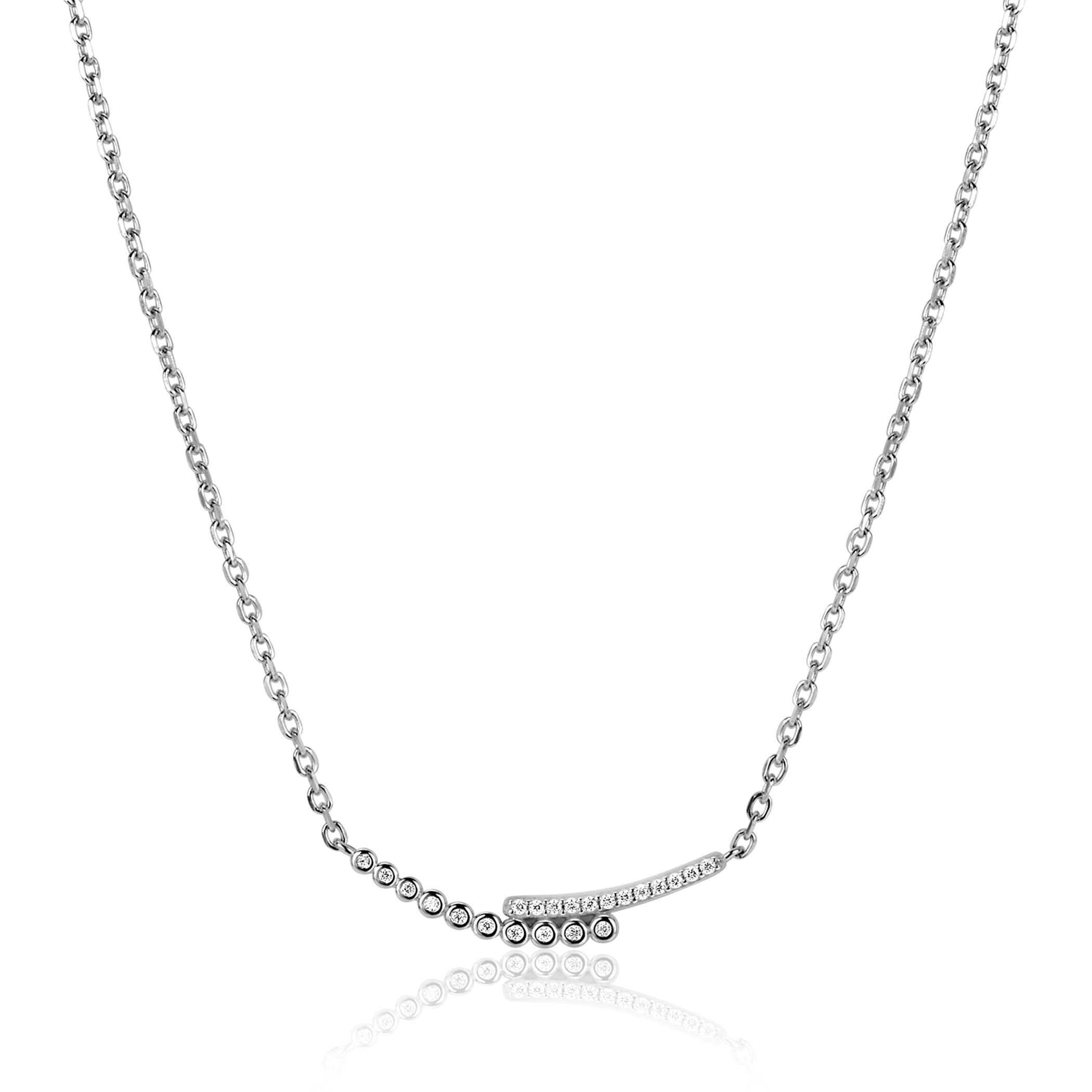 ZINZI zlv. collier slagmodel met zirc.ronde/pootzetting