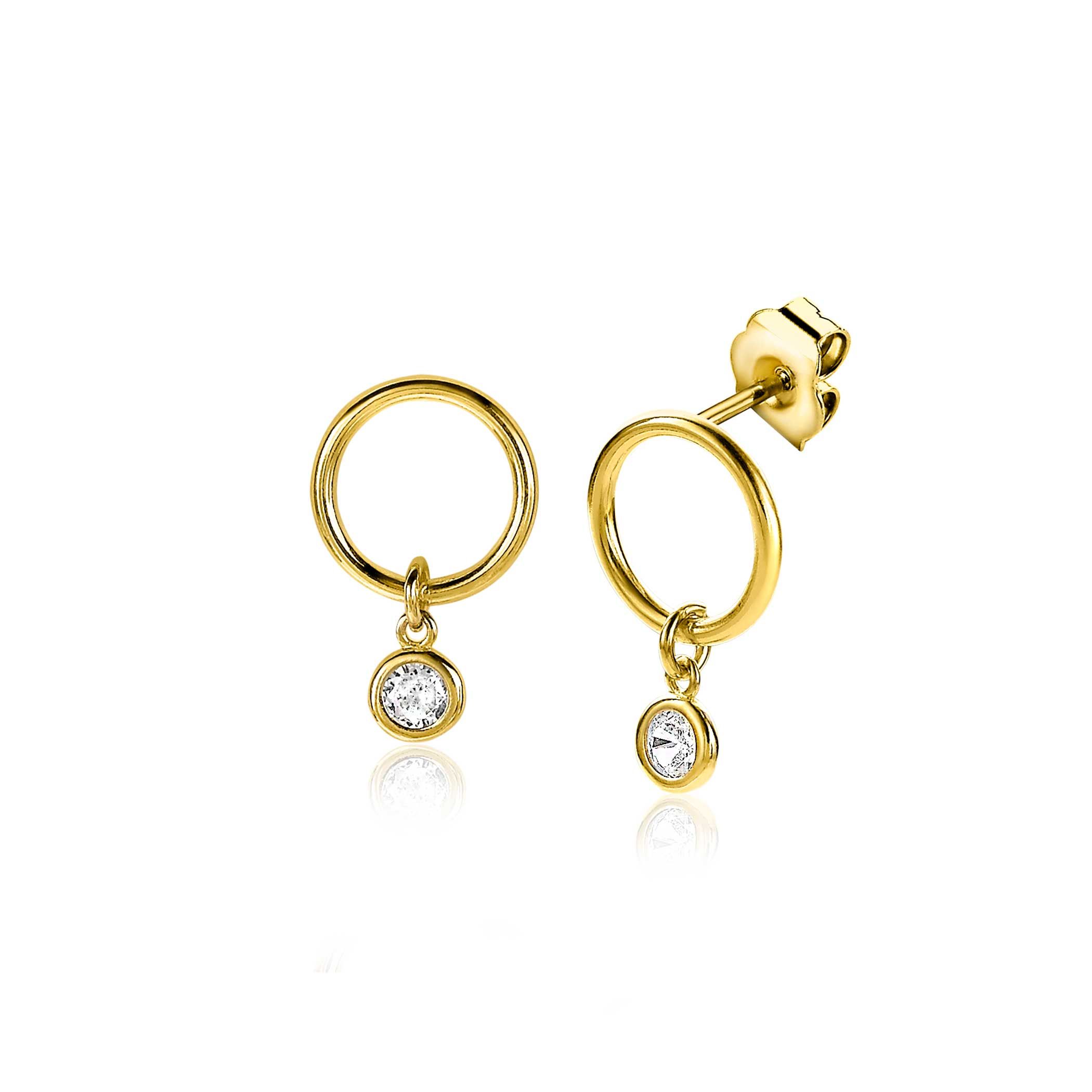 ZINZI silberne Ohrstecker 14K gelb vergoldet 13mm runde Anhänger weiße Zirkonia ZIO2200Y