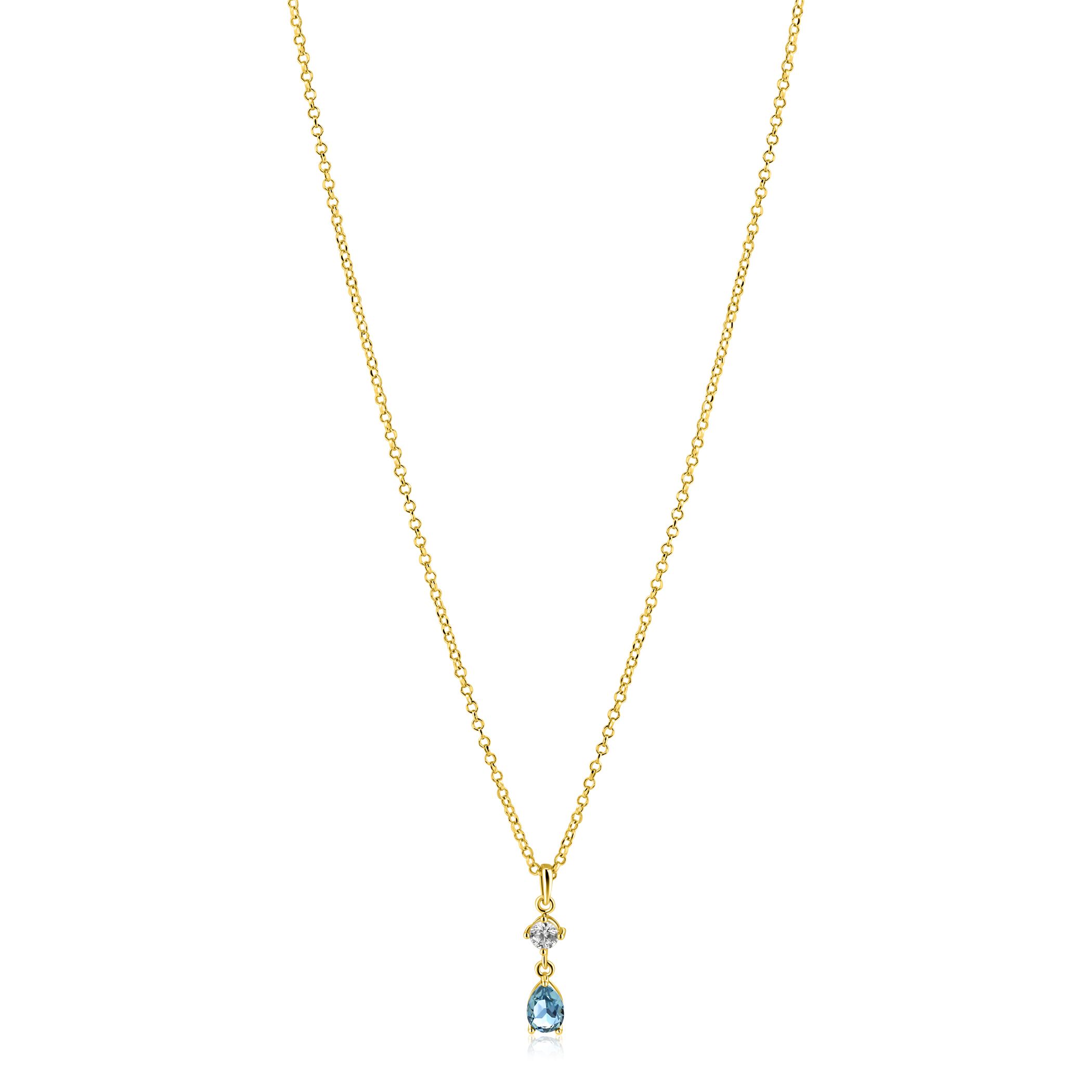 ZINZI zlv.collier gg.verg.hanger peer blauw/VK zirc