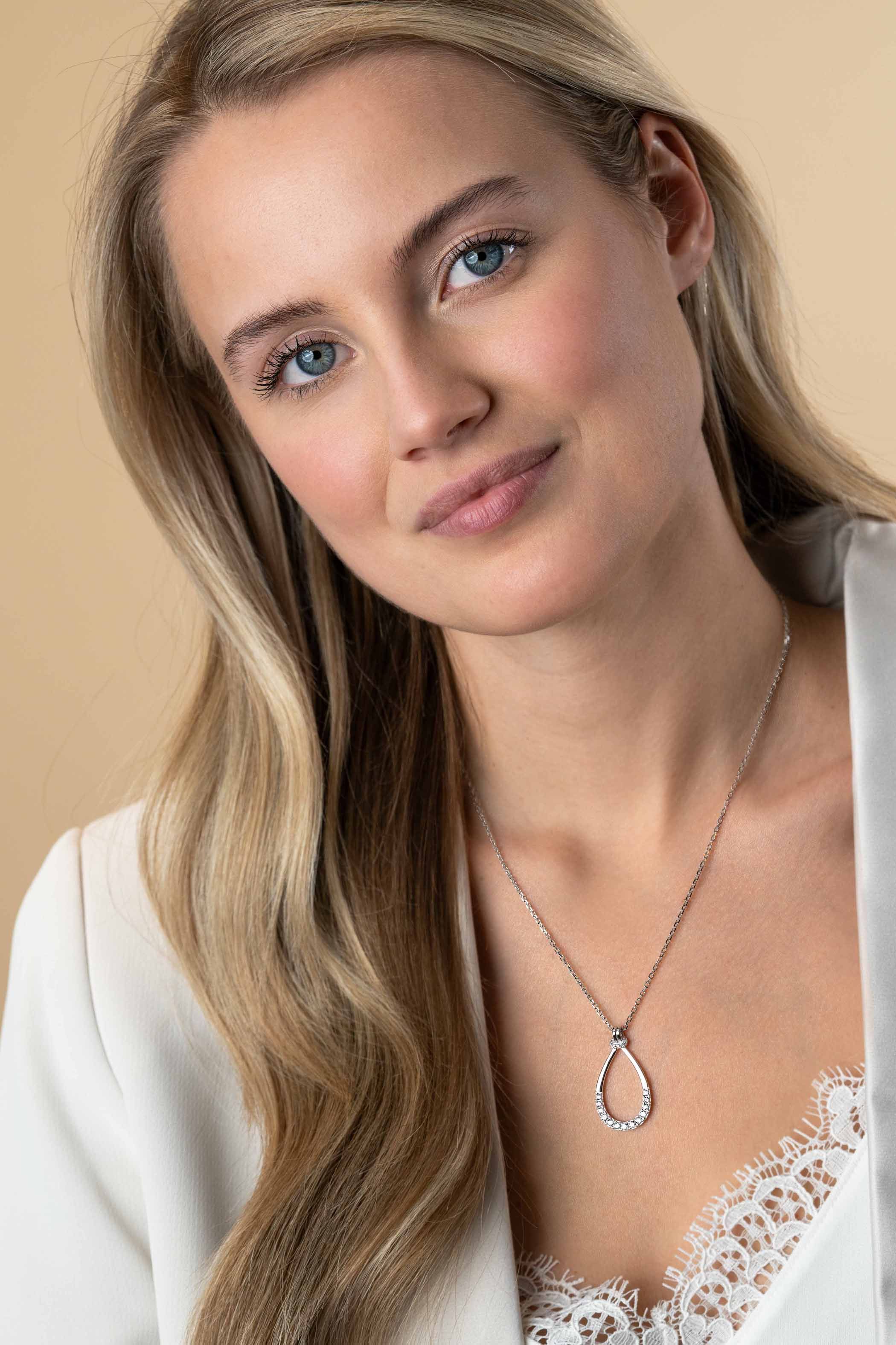 ZINZI zlv. collier druppelvorm hanger met zirconia's