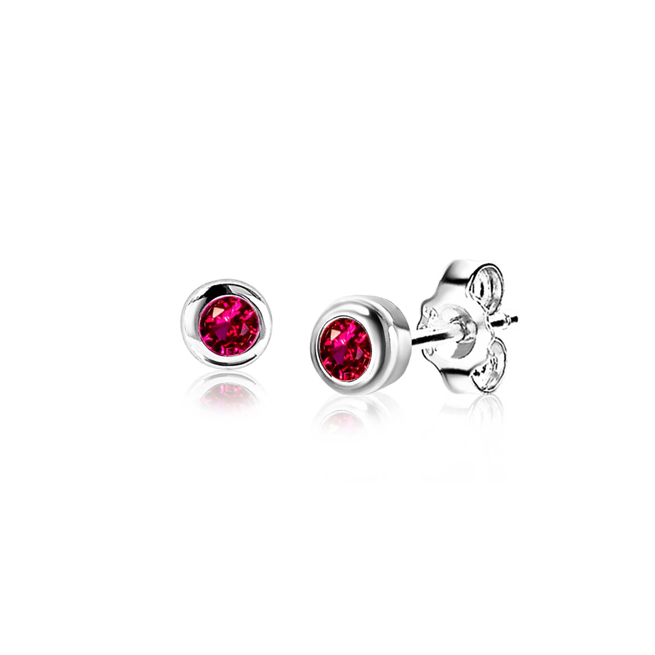 ZINZI zlv. oorknopjes birthstones robijn cz
