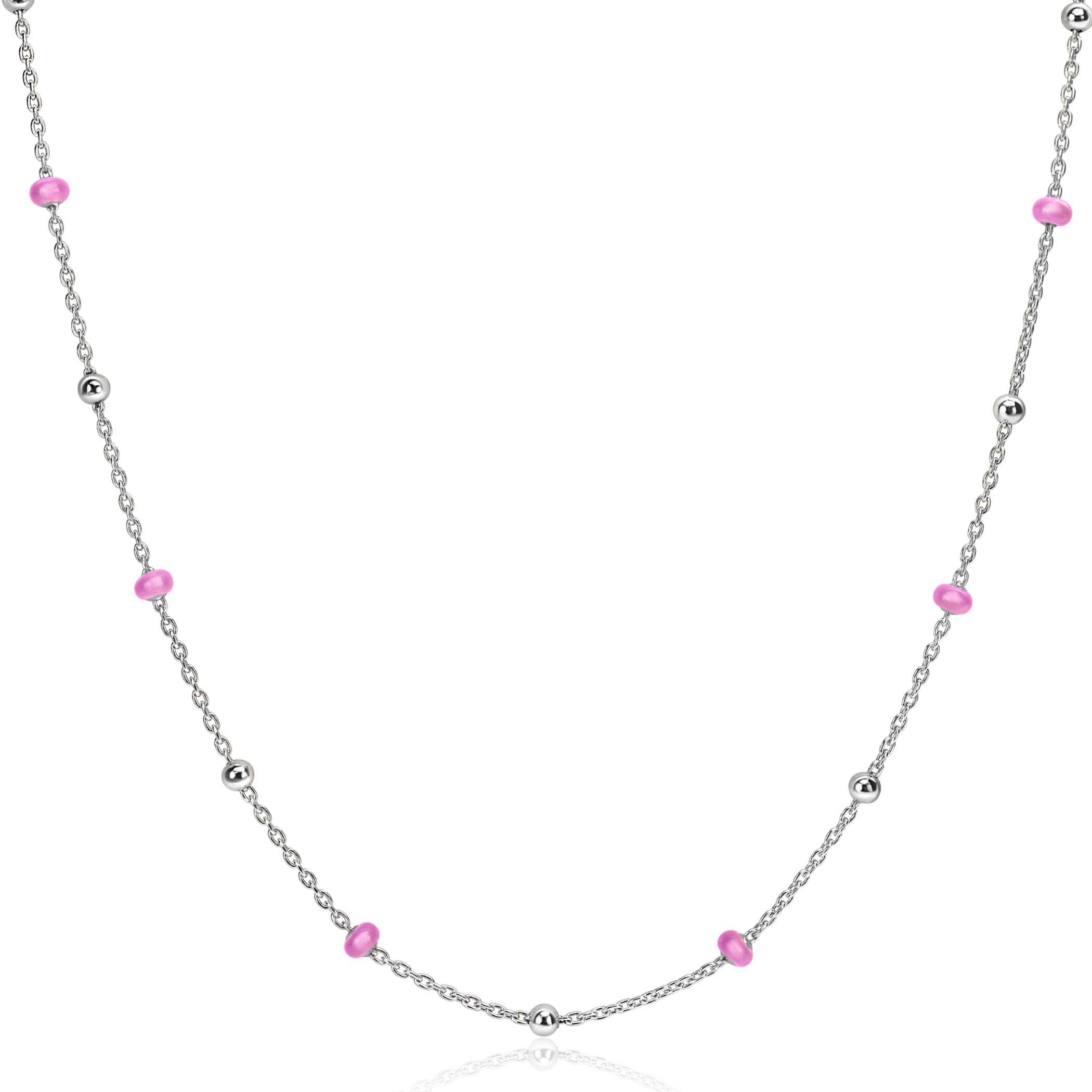 ZINZI zlv. collier met zlv.en roze bolletjes