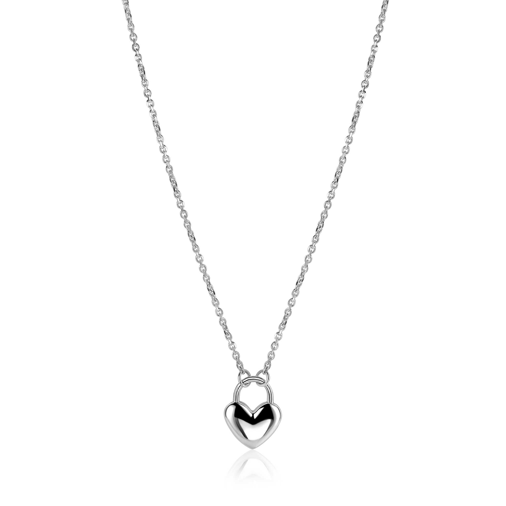 ZINZI Silber Gliederkette mit herzförmigem Schlossanhänger, 18 mm breit, 42-45 cm ZIC2673