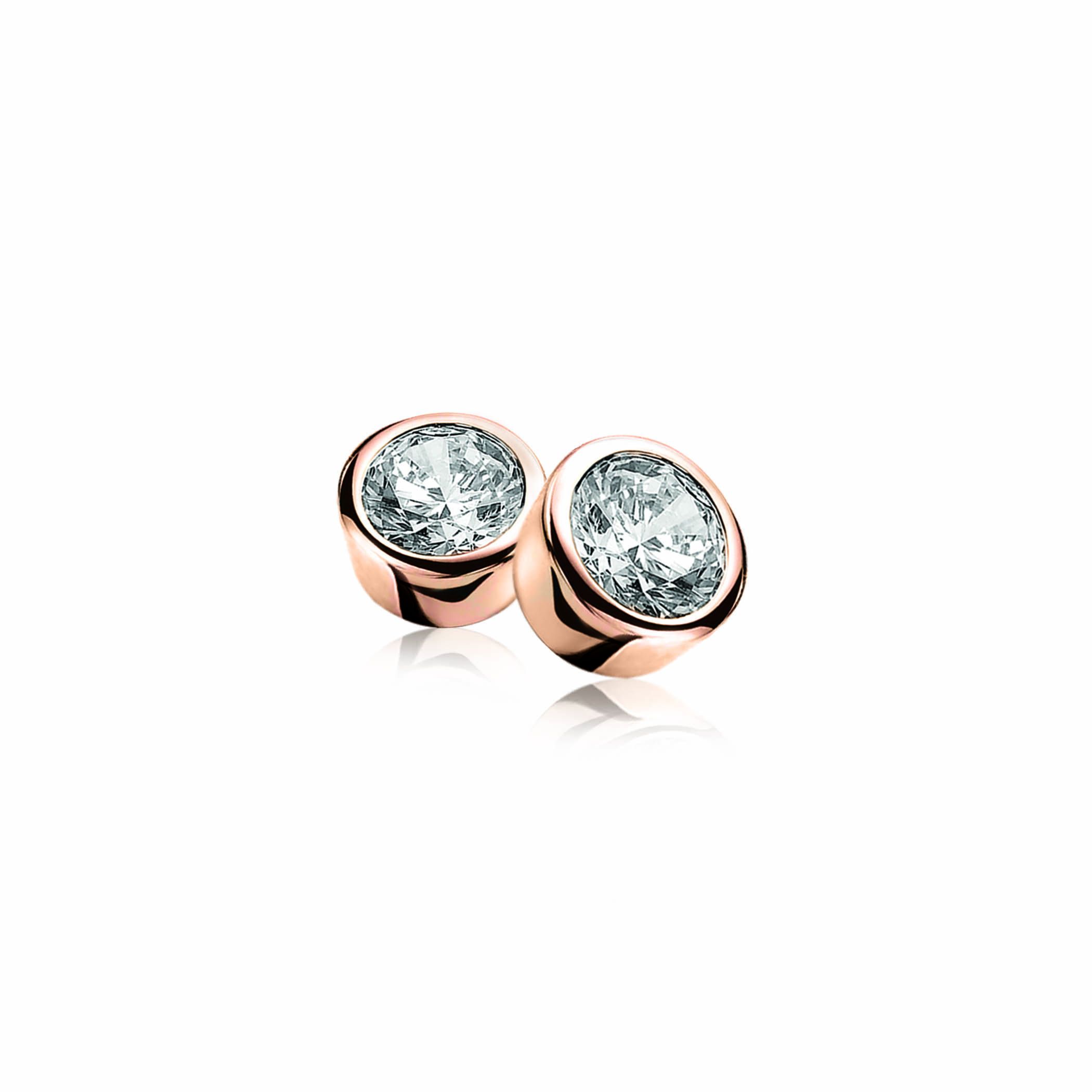 ZINZI silberne Ohrstecker rosé vergoldet rund  weiß ZIO322D