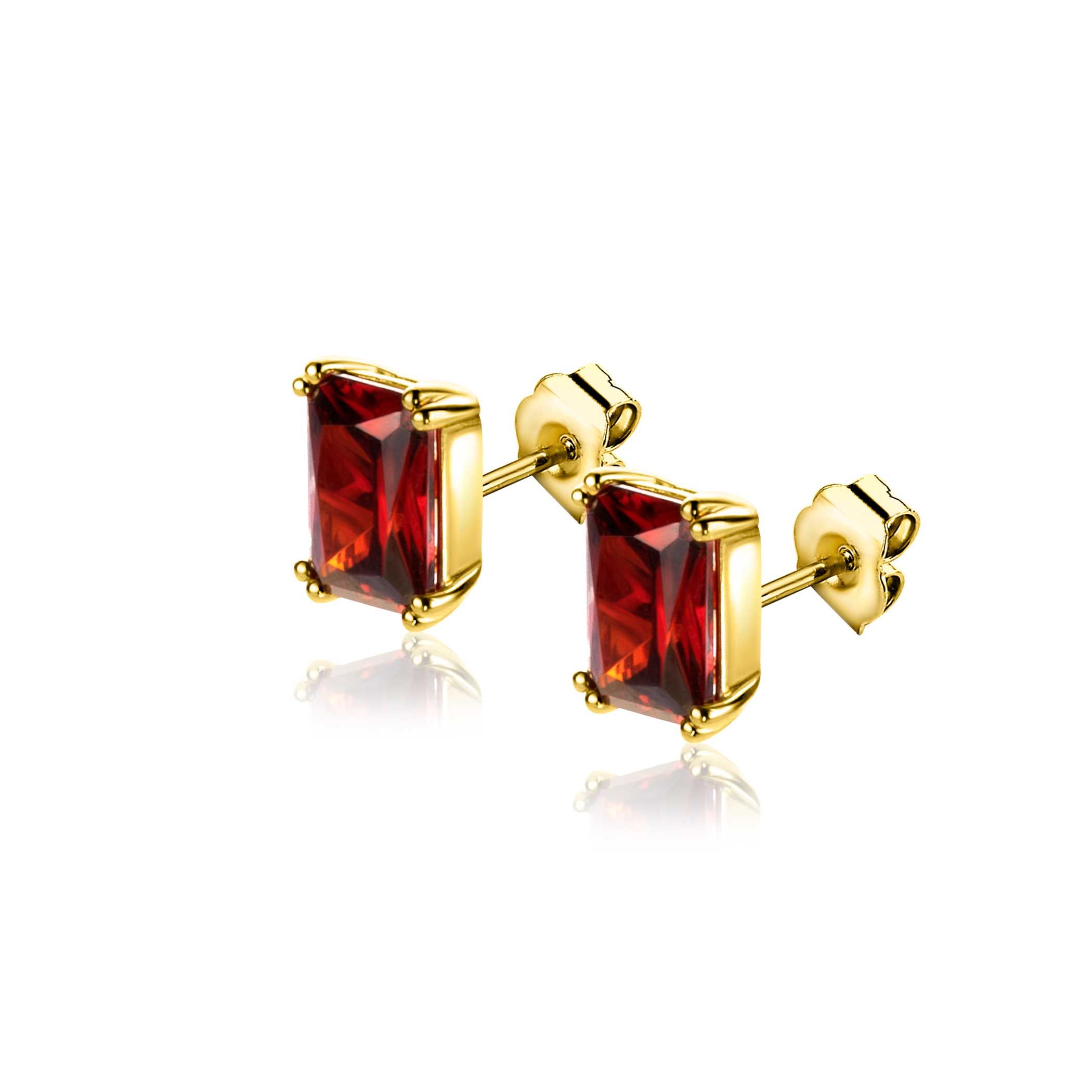 ZINZI zlv. oorknopjes gg.verg. rechthoek rood zirc.
