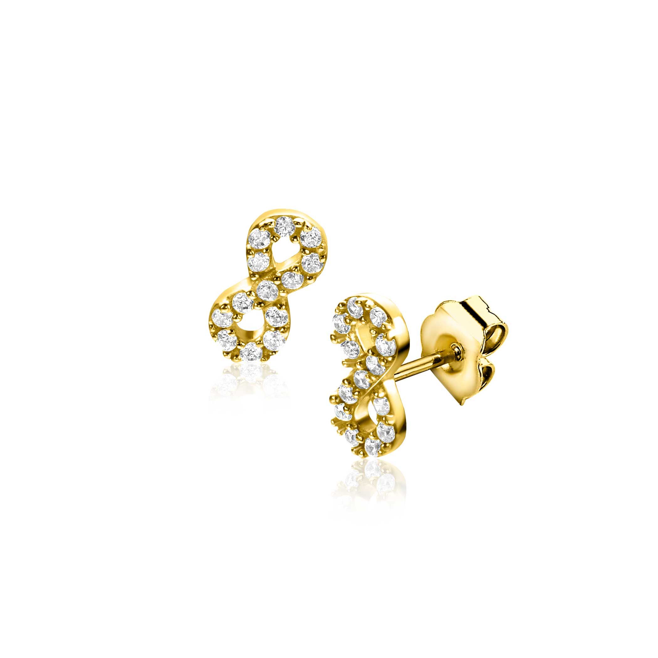 8mm ZINZI vergoldete Silber Ohrstecker Infinity mit weißen Zirkonia ZIO2597Y