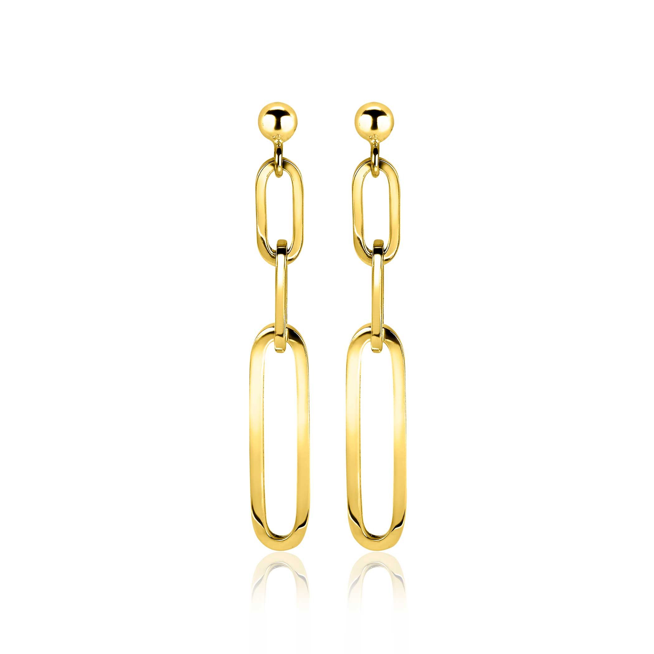 ZINZI silberne Ohrhänger 45mm in 14K gelb vergoldet mit ovalen closed for ever Glieder ZIO1990G