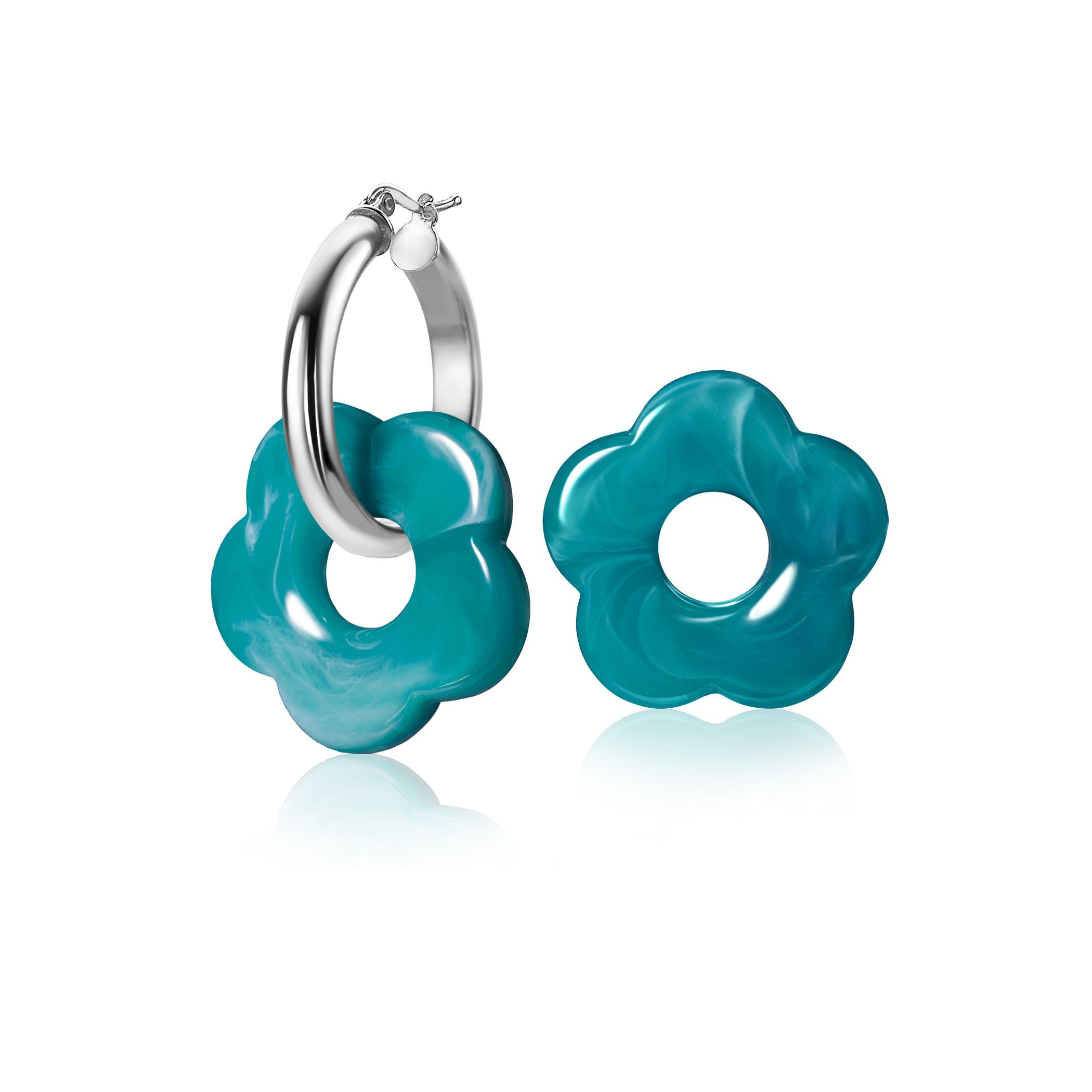 ZINZI oorbedels bloem 26mm turquoise kunststof