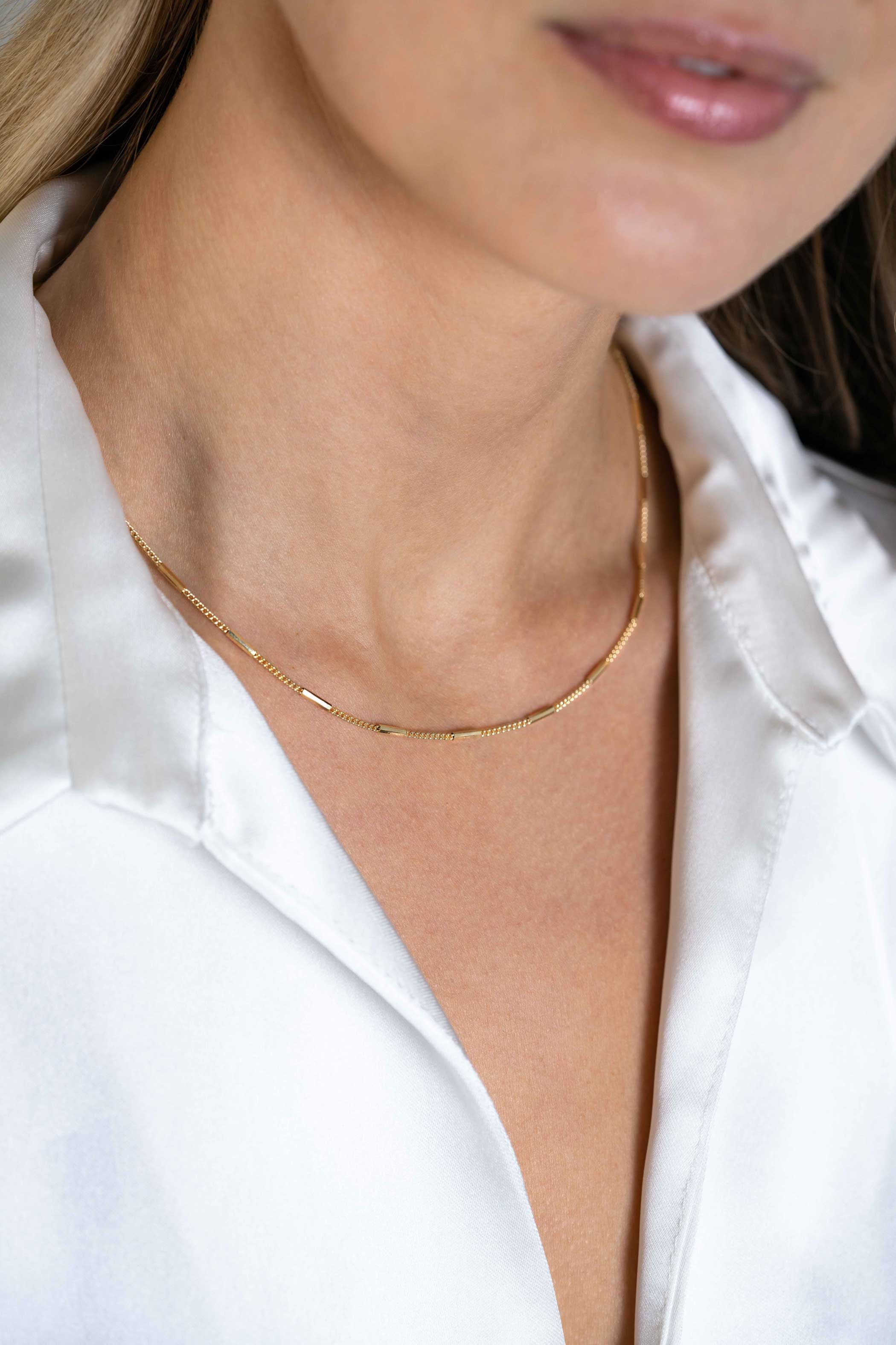 ZINZI zlv. collier gg.verg. dun gourmet met staafjes