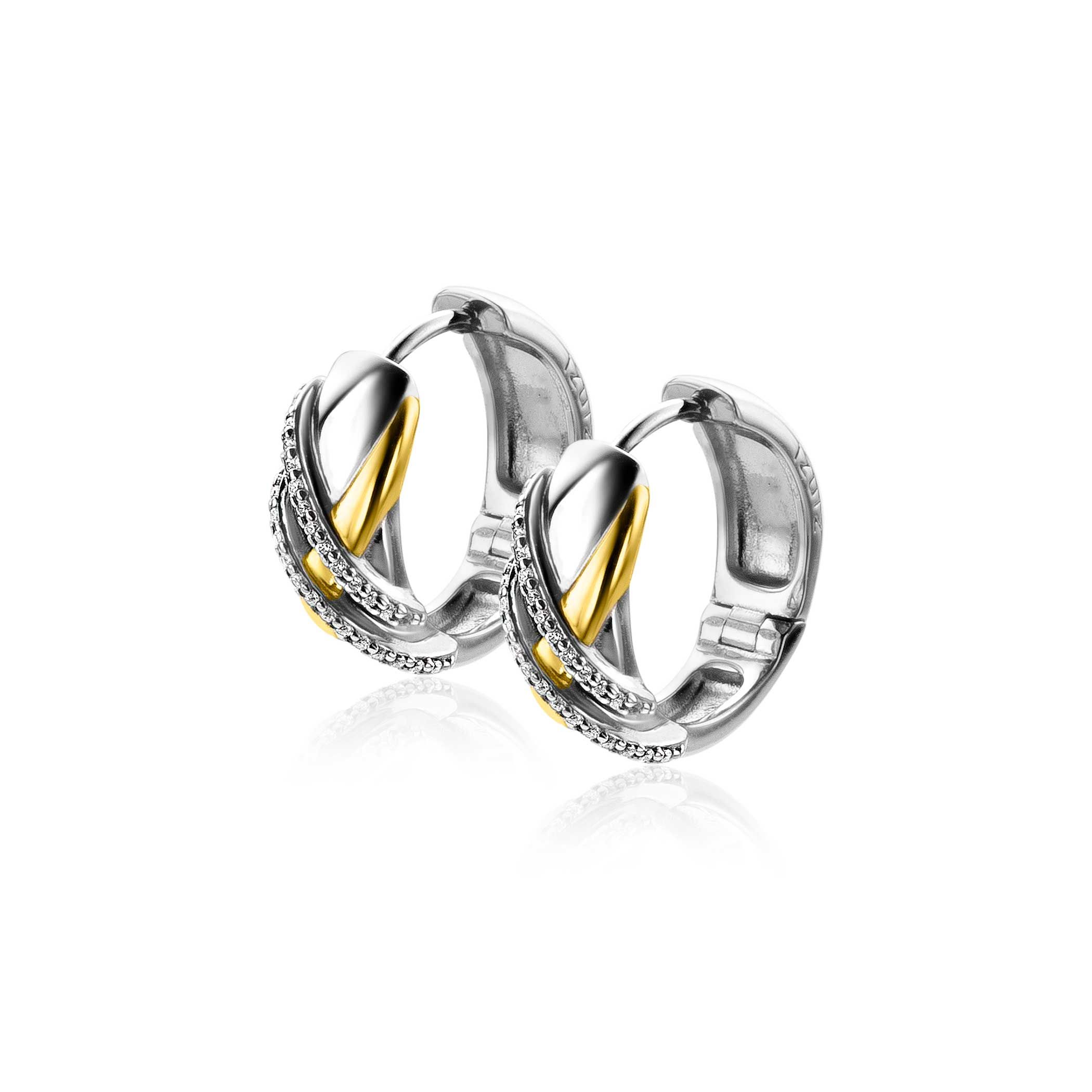 ZINZI silberne Luxus-Ohrringe Cross-Over zweifarbig mit weißen Zirkonias 16x6mm ZIO2243