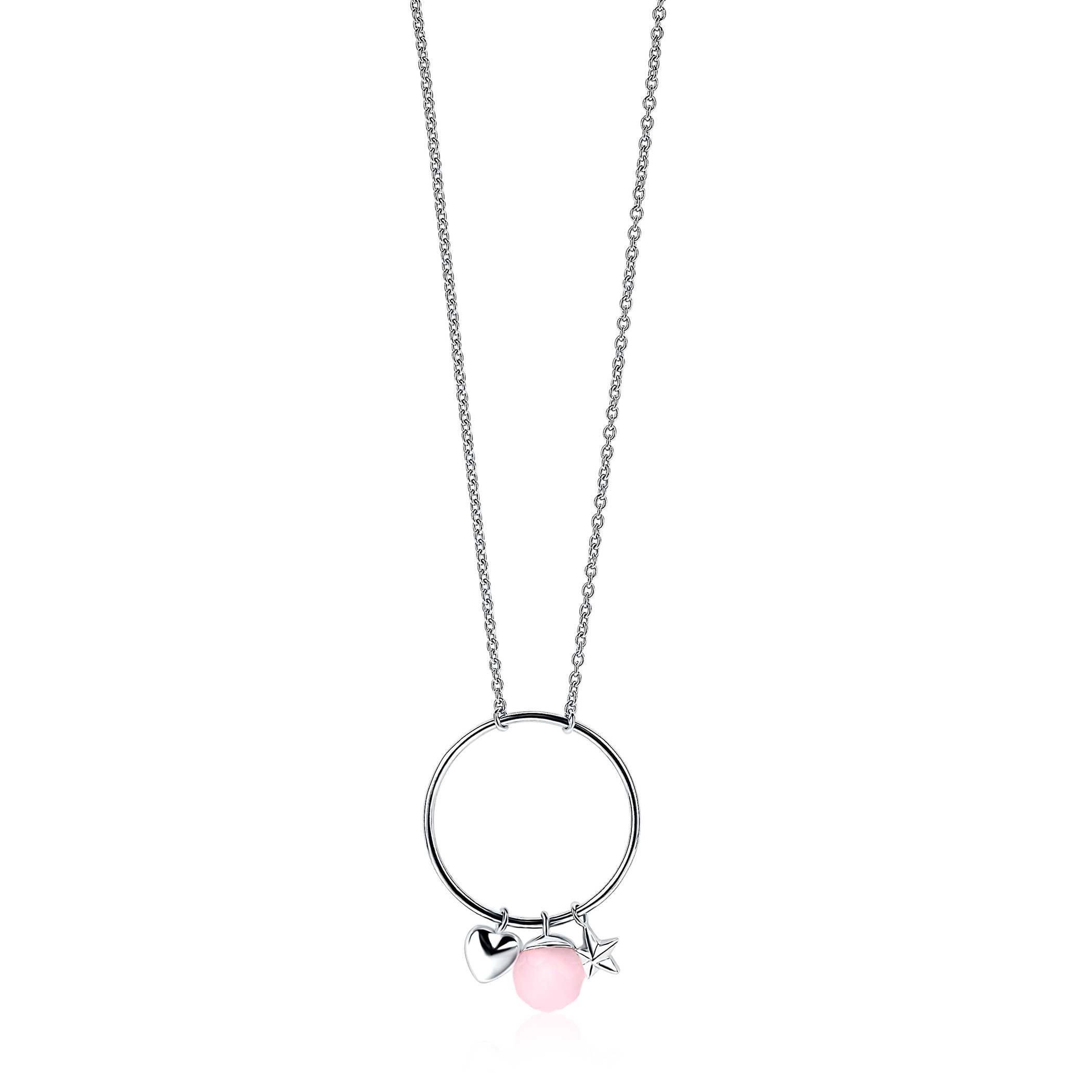 ZINZI silberne Kette Herz rund Stern rosa45cm ZIC1878