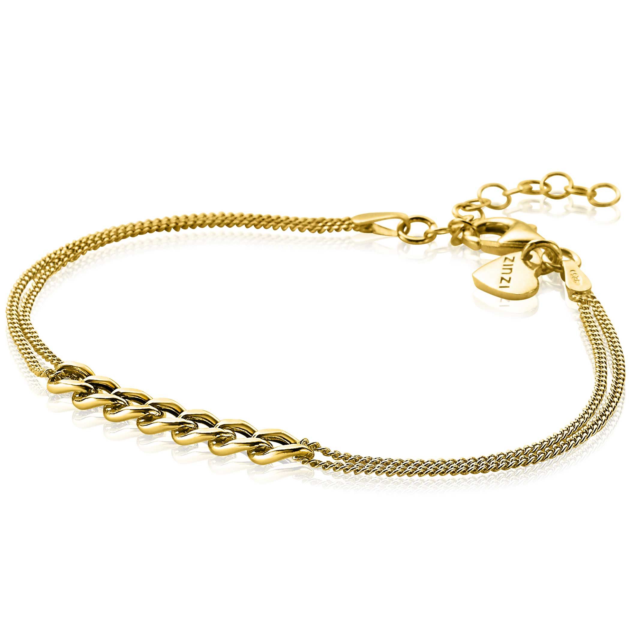 ZINZI silbernes multi-look Armband 14K gelb vergoldet mit breiten Gourmet Glieder ZIA2185G