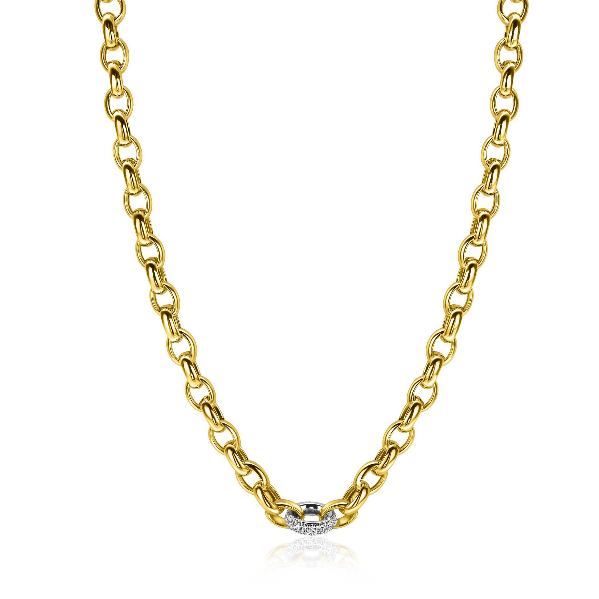 ZINZI vergoldete Silber Gliederkette mit rundem Anhänger, besetzt mit weißen Zirkonias, 6 mm breit, 45 cm ZIC2664