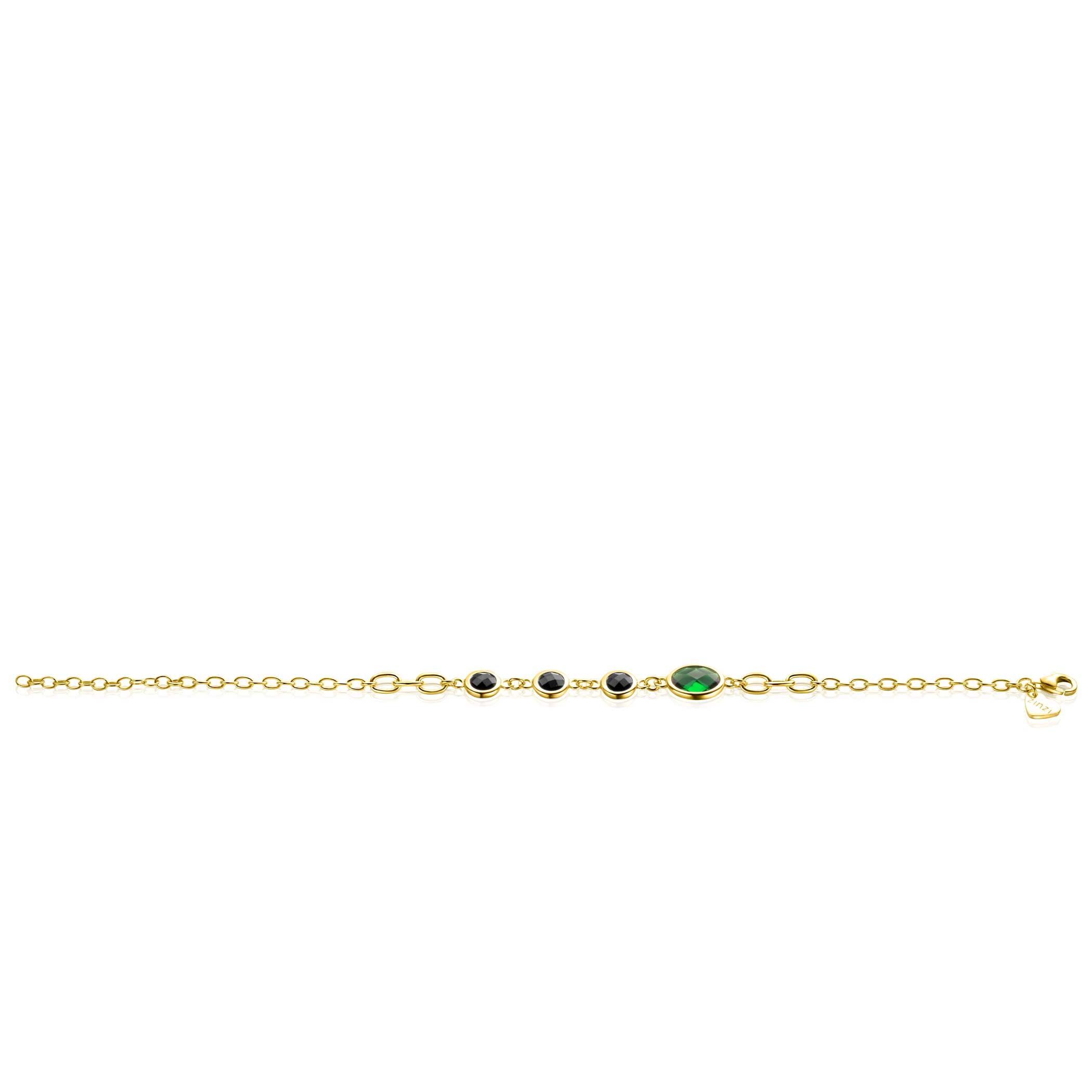 ZINZI zlv. armband gg.verg. met groen en zwart