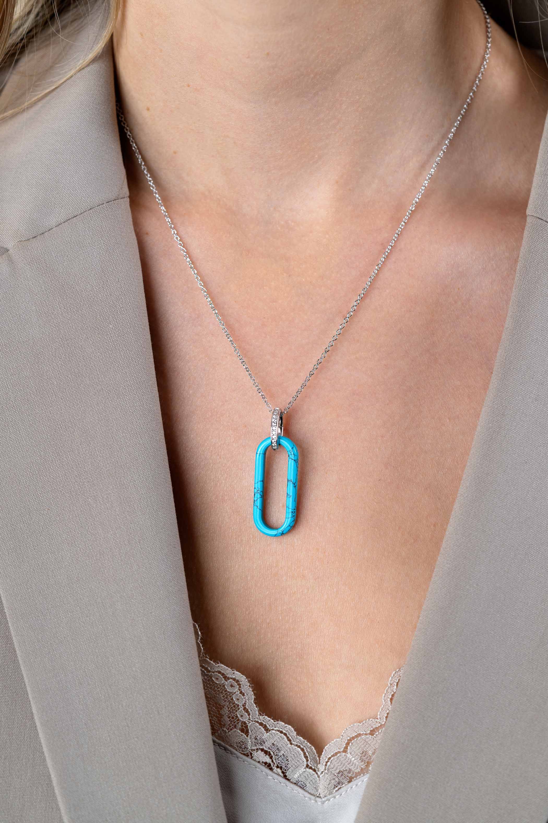 ZINZI zlv.hanger turquoise ovaal 38mm luxe oog CZ