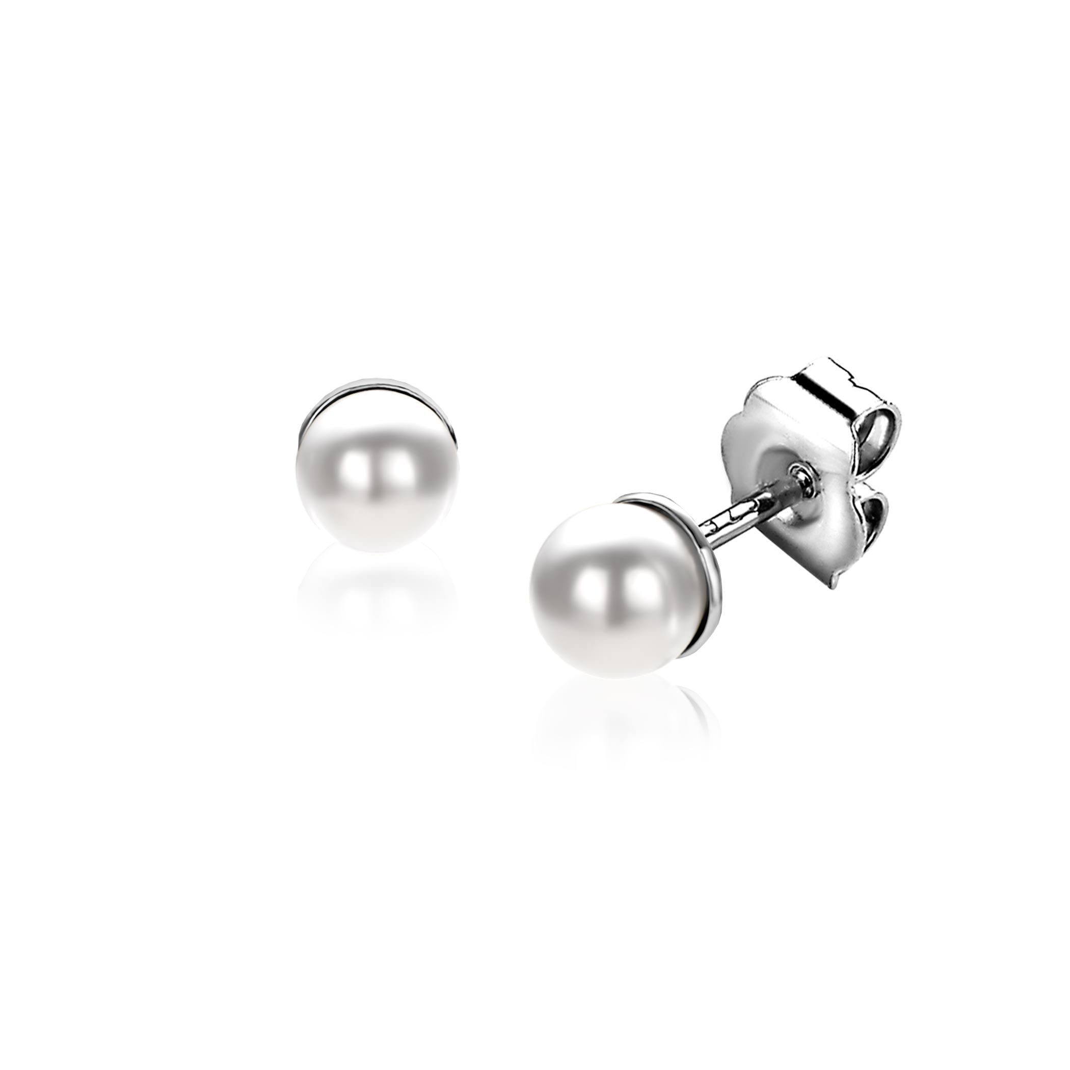ZINZI silberne Ohrstecker 4mm weiß Perle ZIO1318