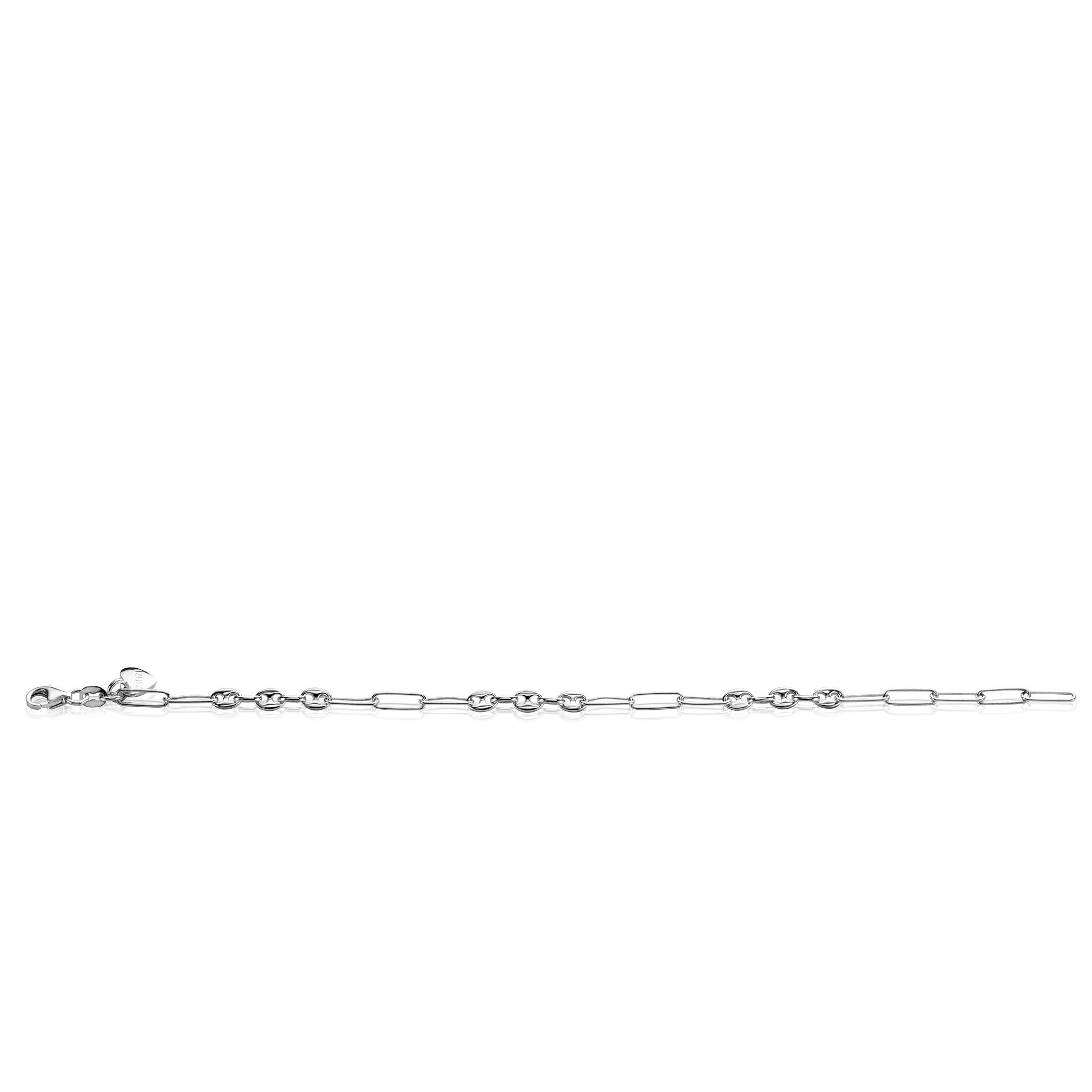 ZINZI zlv. armband paperclip en koffieboon schakels
