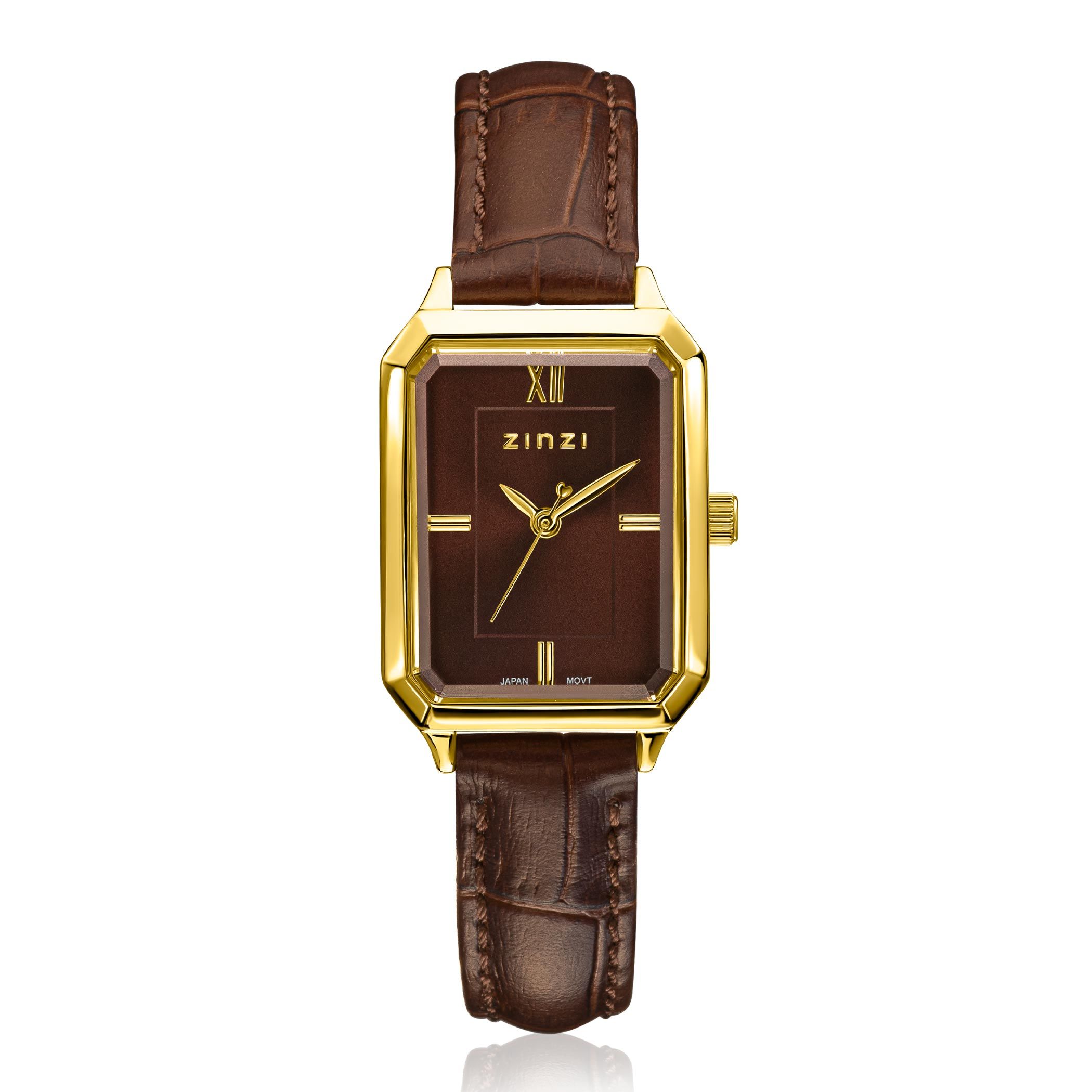Zinzi Allure horloge 30mm gold w.plt bruin/leren band