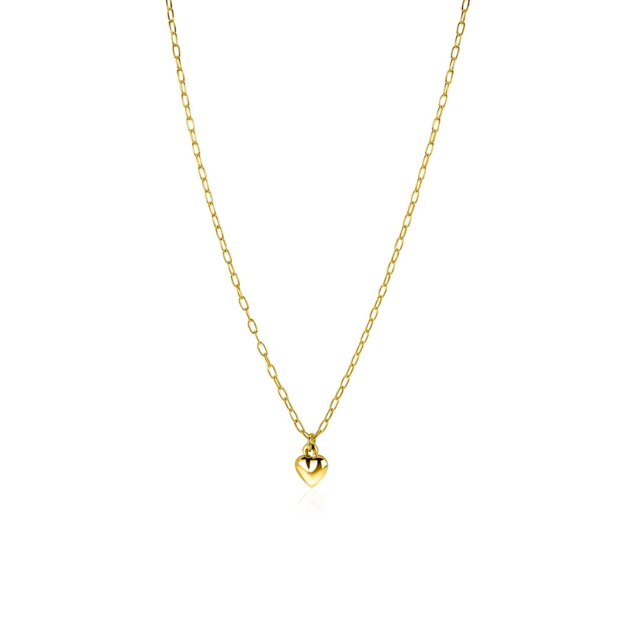 ZINZI vergoldete Silber Paperclip-Kette mit Herzanhänger (9 mm), 42-45 cm ZIC2661