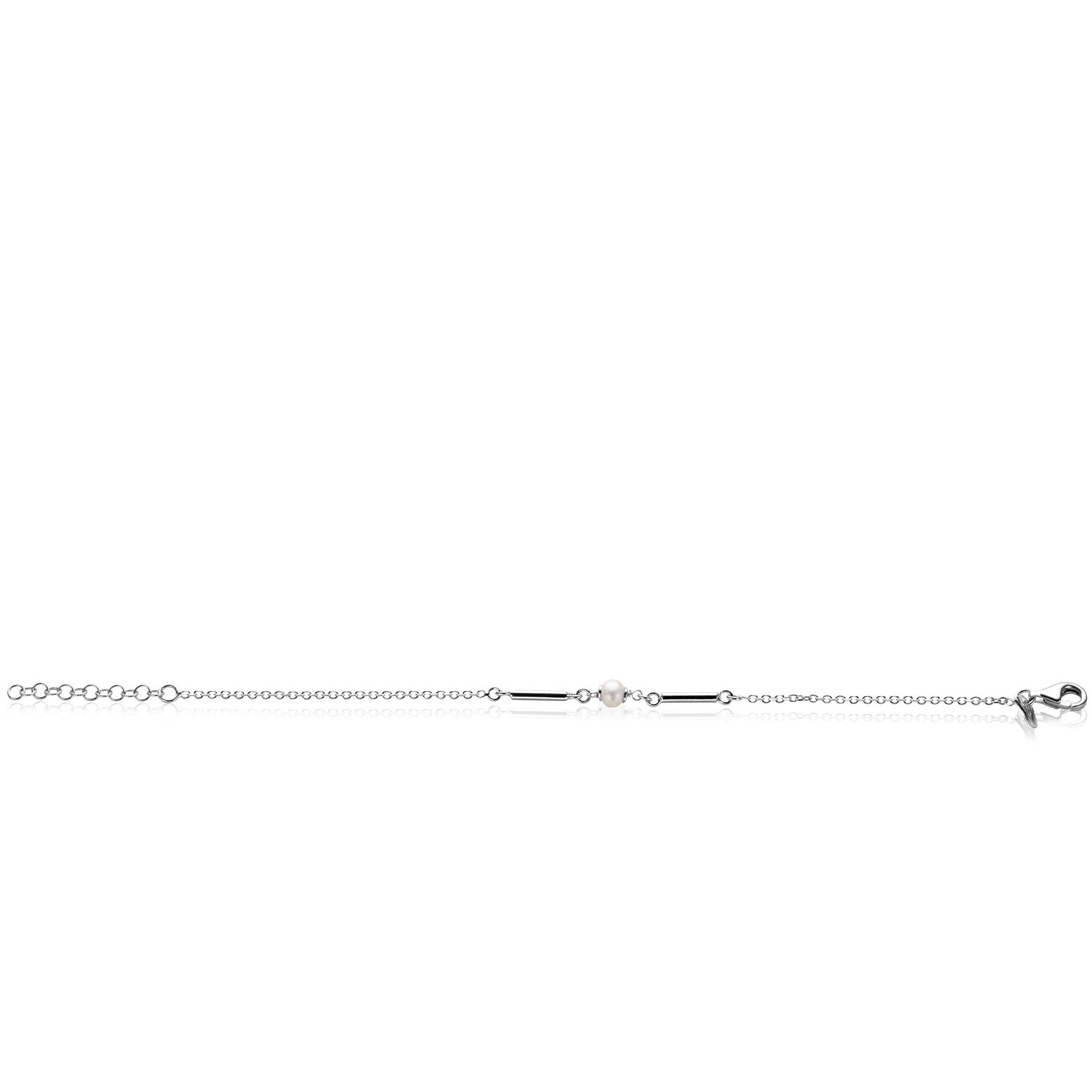 ZINZI Silberarmband mit zwei glänzenden Stäbchen und einer weißen Süßwasserperle 17-20cm ZIA-BF108