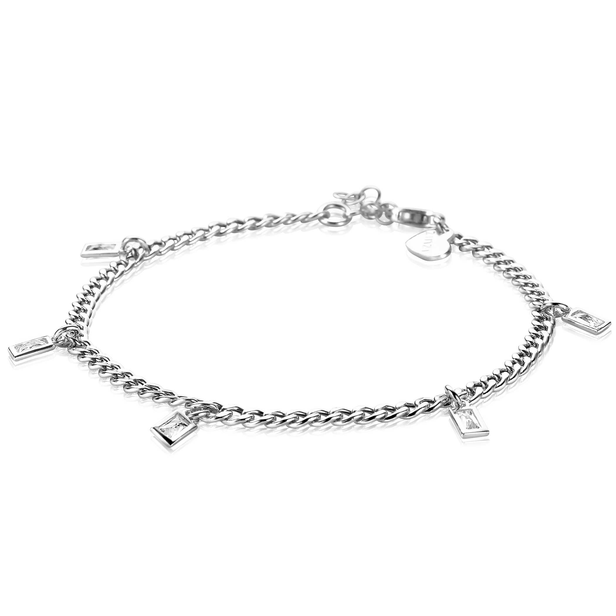 ZINZI silbernes Gourmet Armband mit baumelnden Baguette Zirkonias 18-20 cm ZIA2104