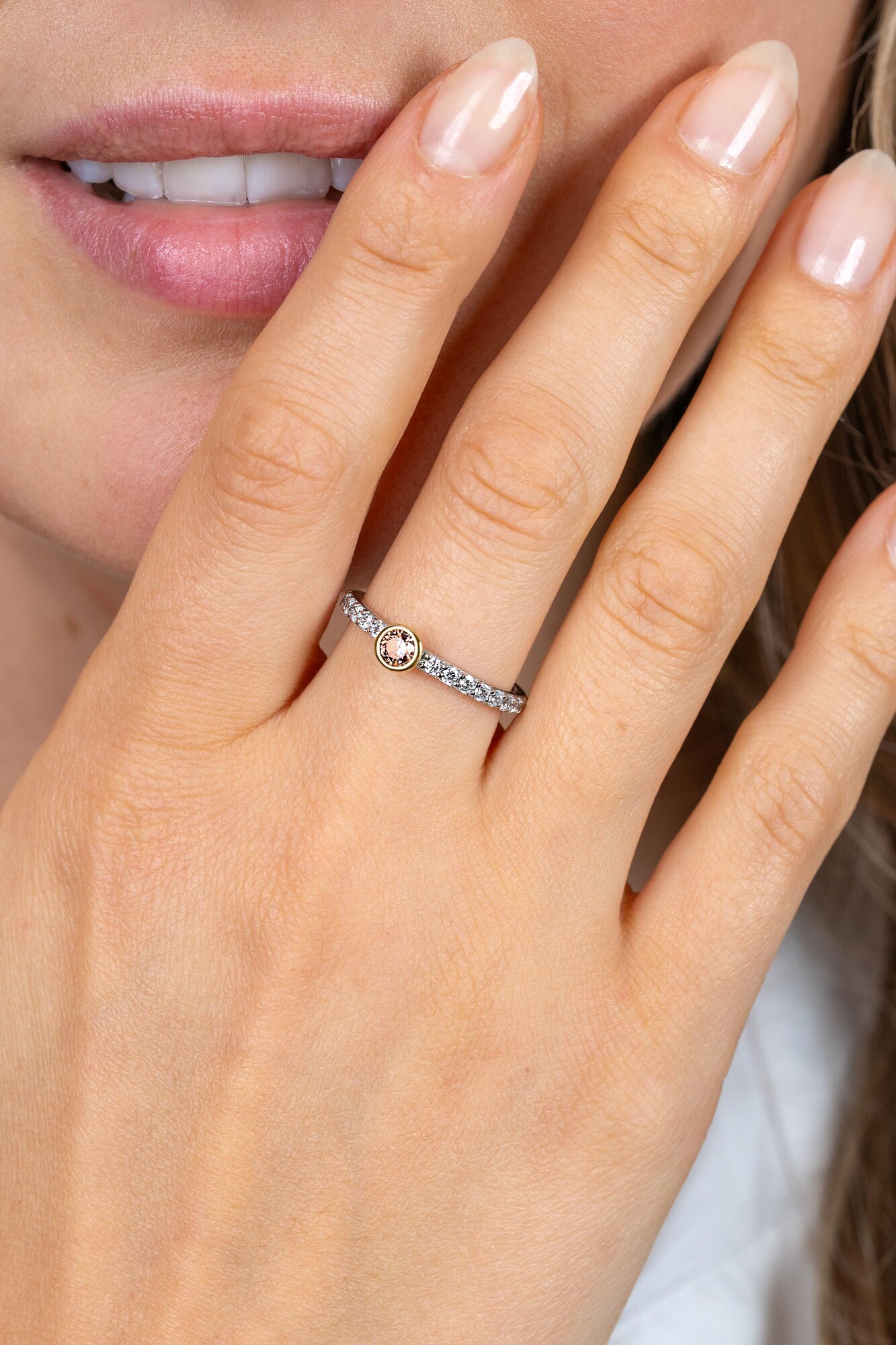 ZINZI zlv. ring bic. bruine steen/ zirc.in scheen mt.62