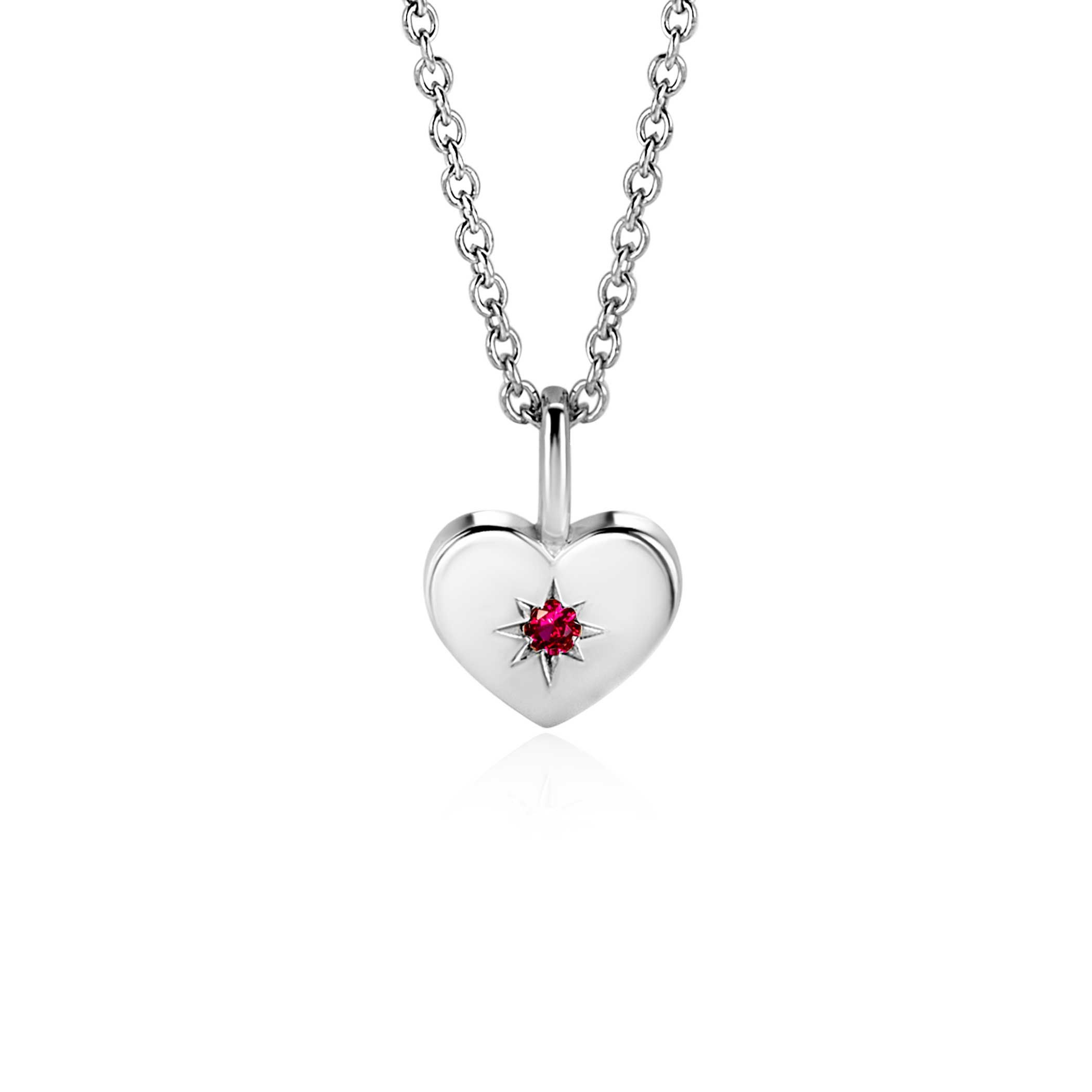ZINZI zlv. hanger hartvorm birthstones robijn cz.