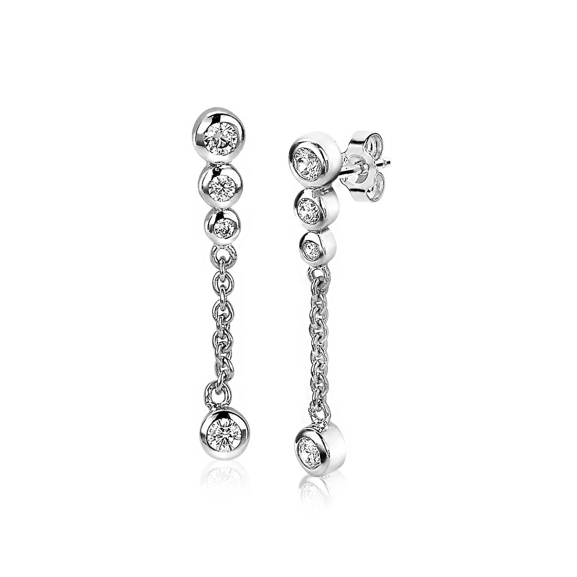 ZINZI silberne Ohrringe 25mm  weiße Zirkonias an Gliederkette  ZIO1962