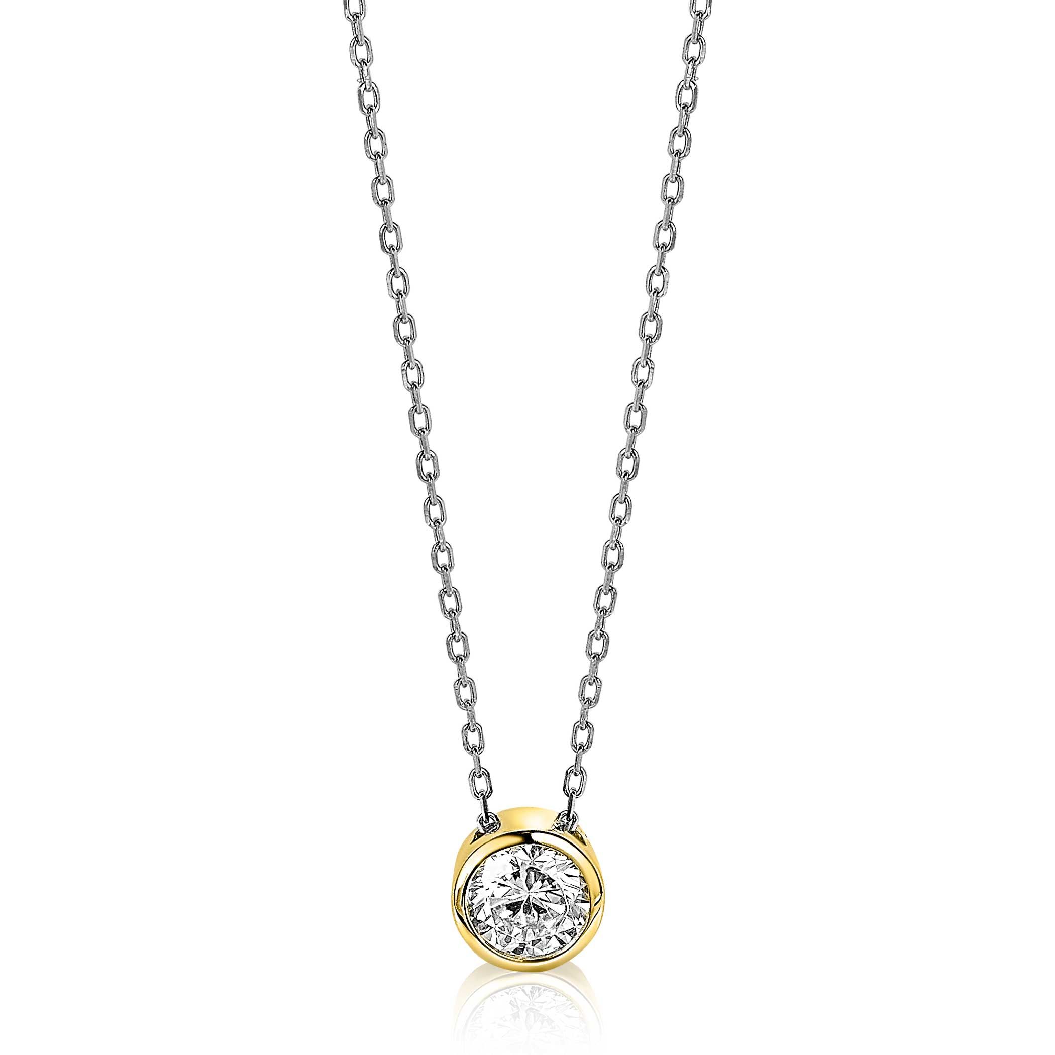 ZINZI silberne Kette mit Anhänger gelbvergoldet rund  weiß 40-45cm ZIC1775G