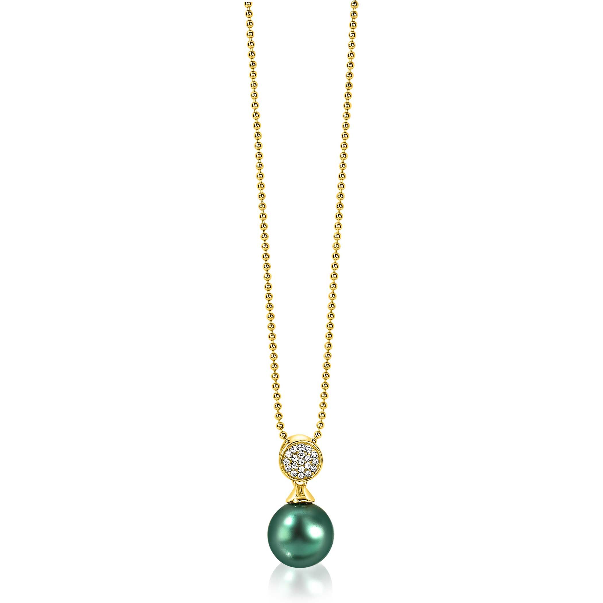 ZINZI silberner Perlenanhänger gelbvergoldet 18mm  weiße Zirkonias grüne Perle ZIH1151GG