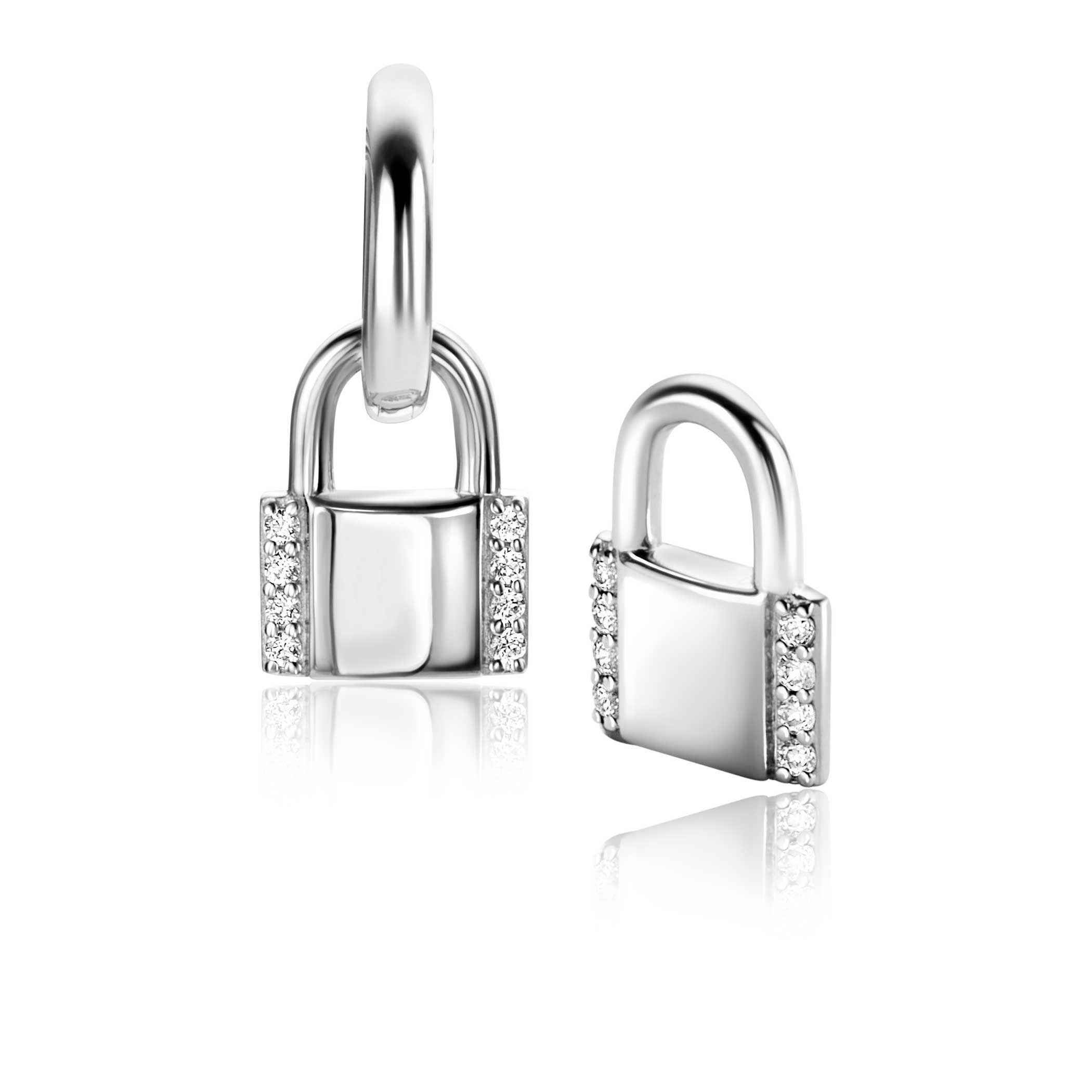 ZINZI zlv. oorbedels slotje met zirconia's