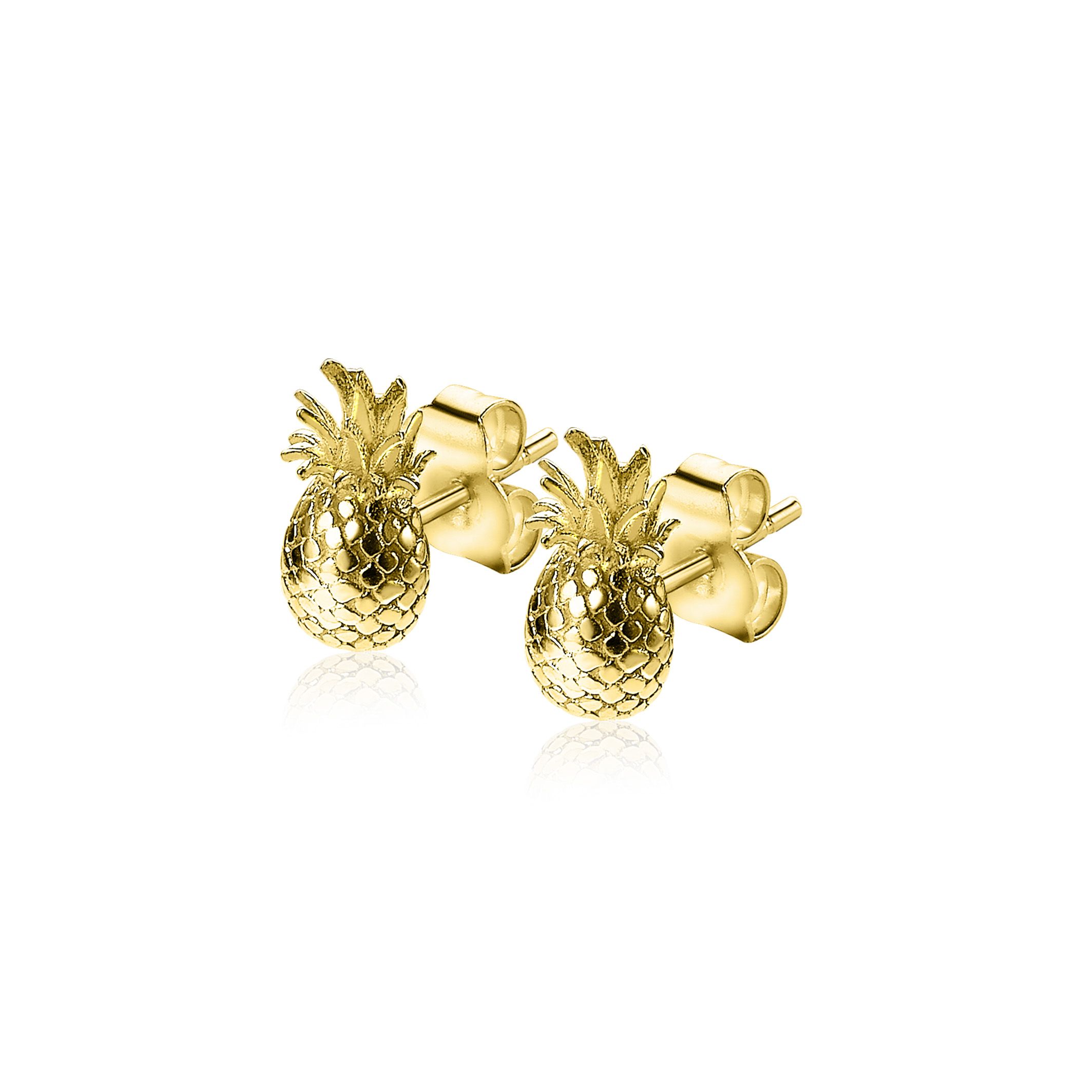 ZINZI silberne Ohrstecker gelb vergoldet Ananas ZIO1699G