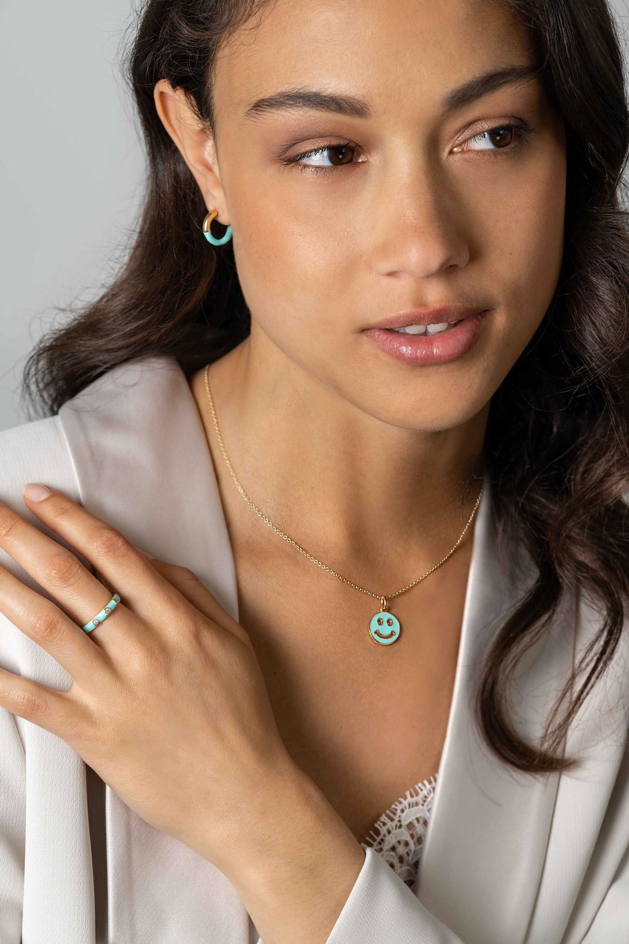 ZINZI zlv. hanger Smiley geel verguld turquoise
