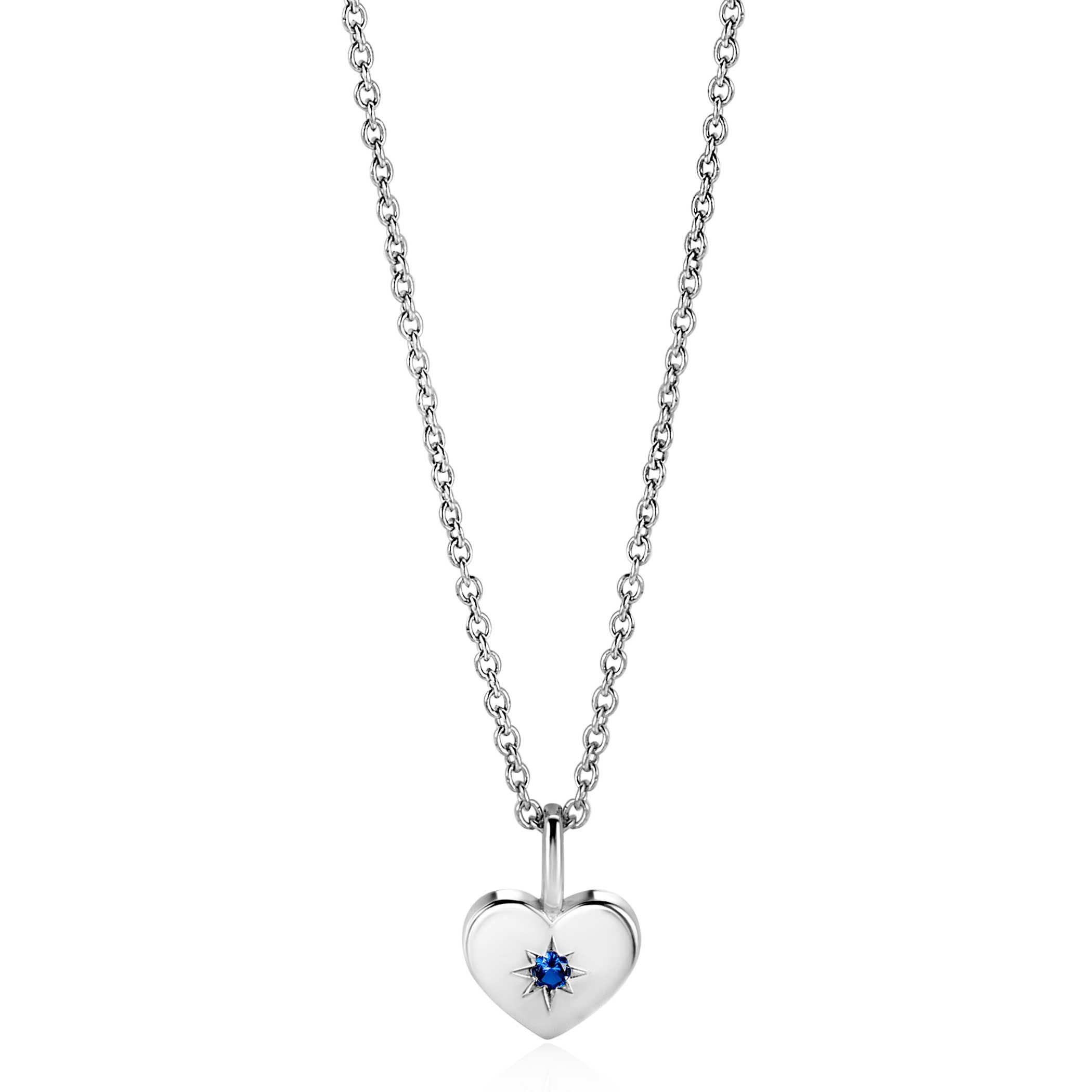 ZINZI zlv. hanger hartvorm birthstones saffier cz.