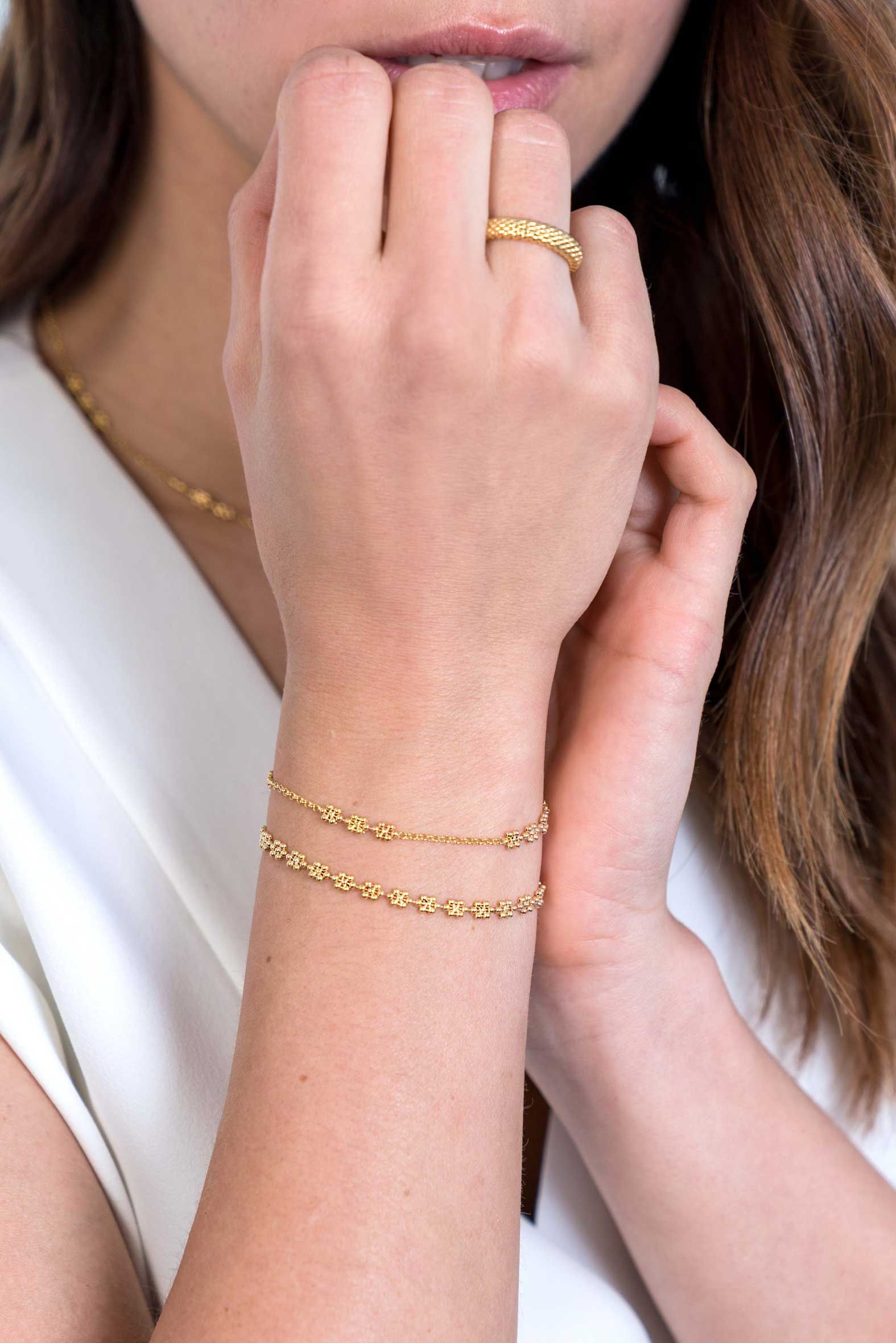 ZINZI silbernes Fantasie Armband 14K gelb vergoldet Kugel Blumenform 17-20cm ZIA2184G