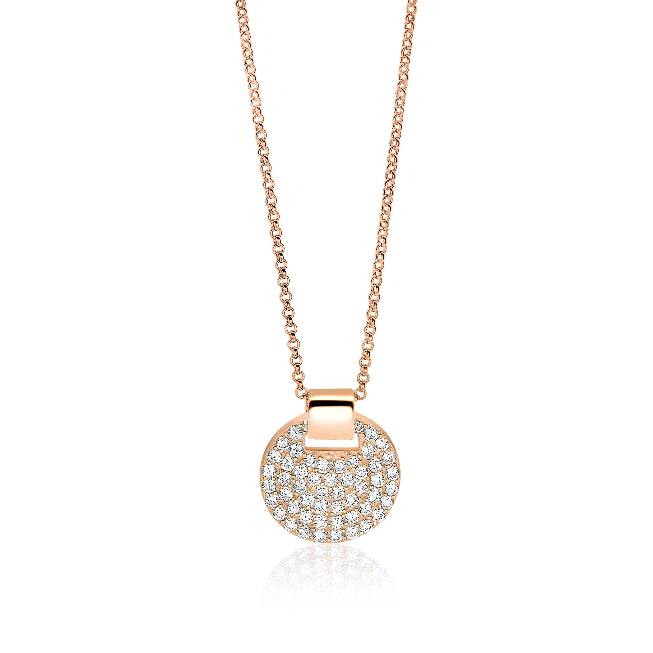 ZINZI zlv. hanger rosé rond pave zirc. incl. collier