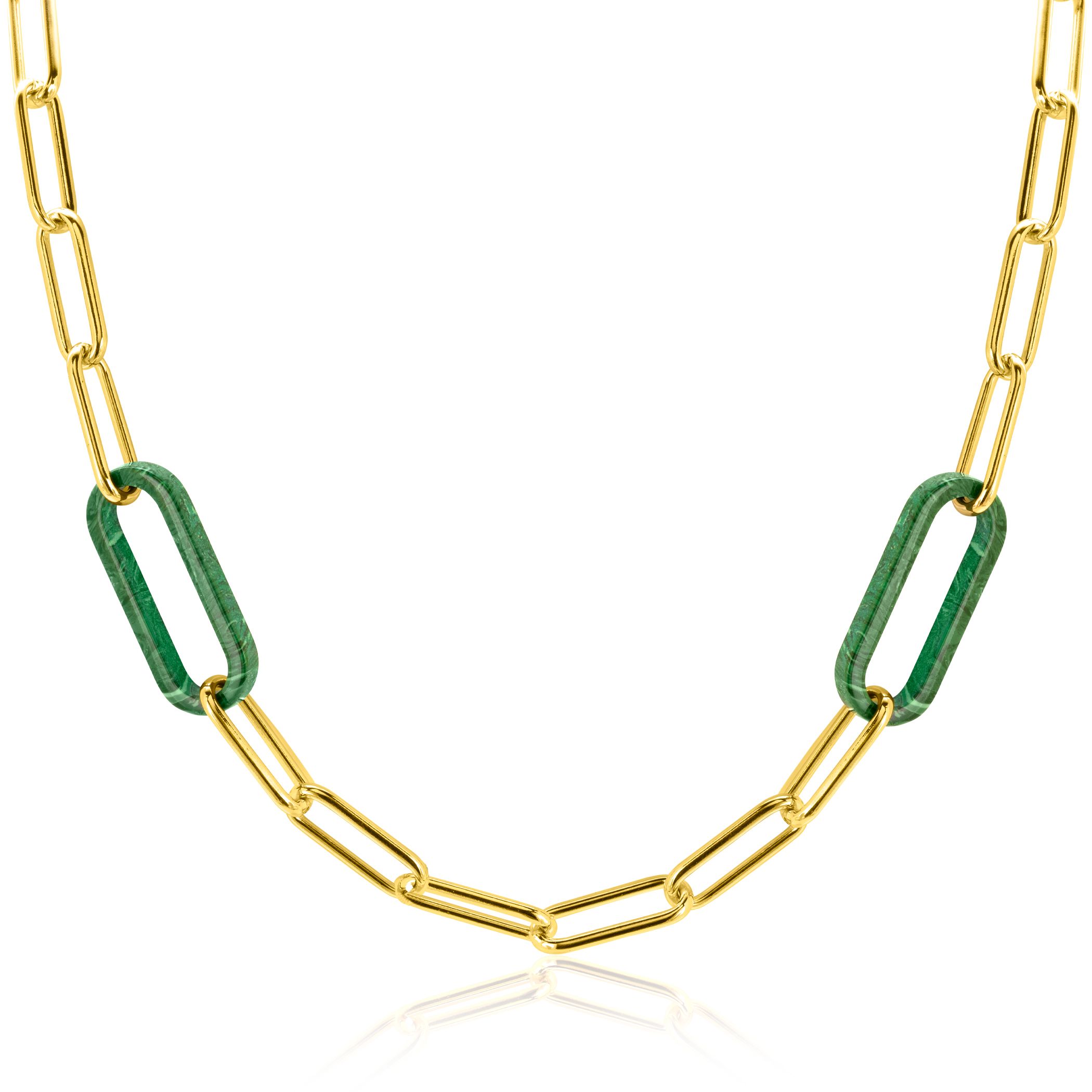 ZINZI zlv. collier gg.verg. papercilp met 2x malachiet