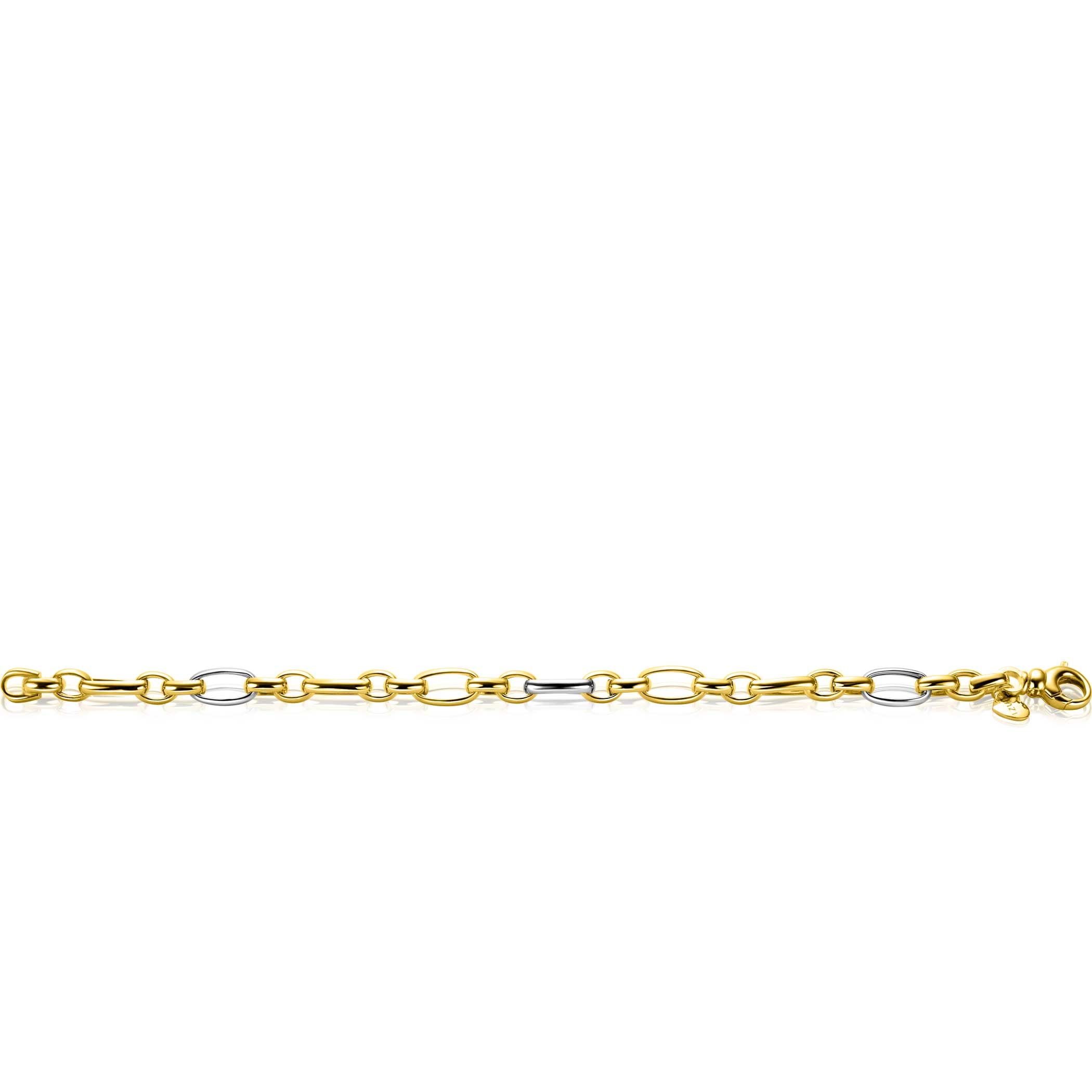 ZINZI Bicolor-Silberarmband (7 mm breit) mit abwechselnd vergoldeten Jasseron-Gliedern und großen ovalen Silbergliedern, 19 cm ZIA2639