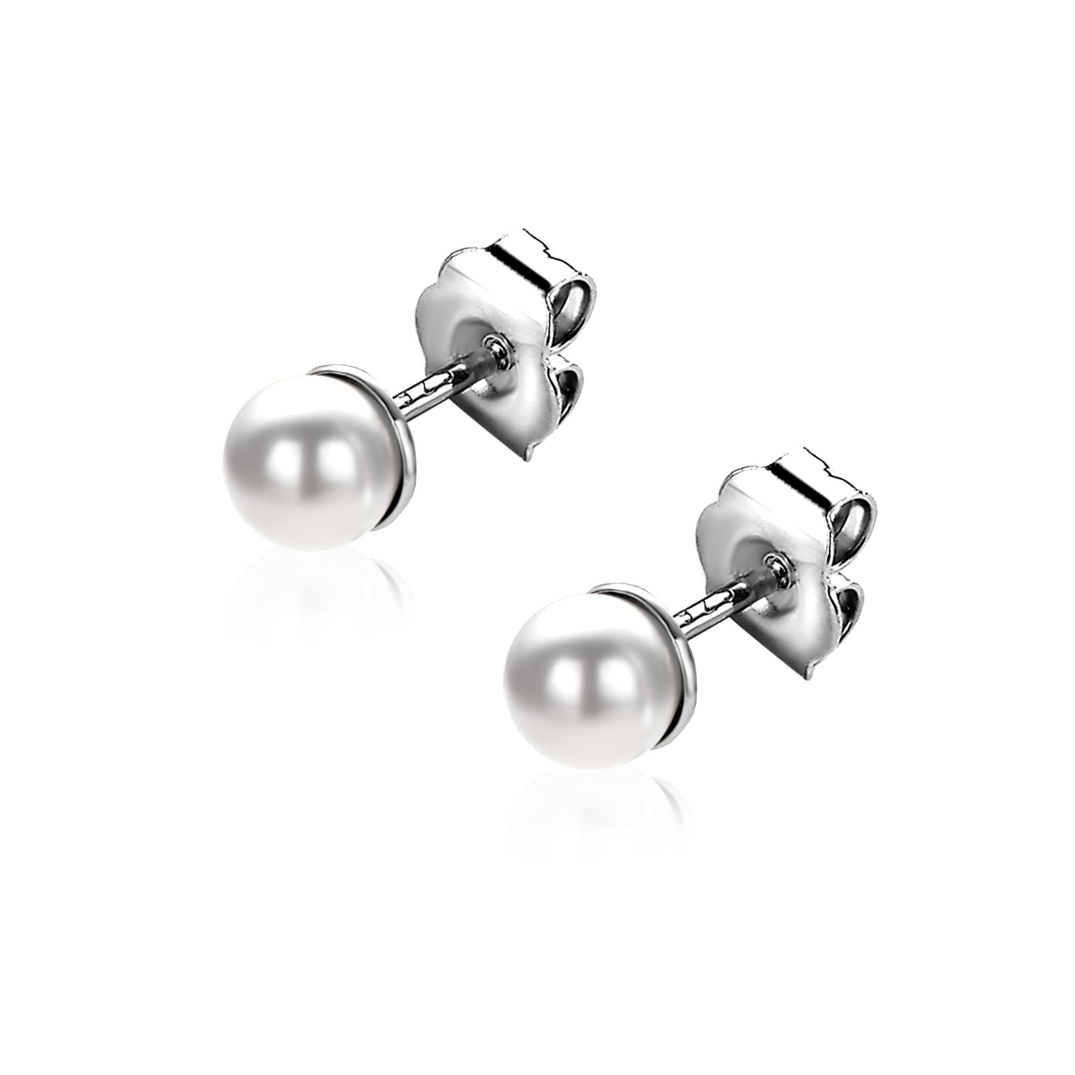 ZINZI silberne Ohrstecker 4mm weiß Perle ZIO1318