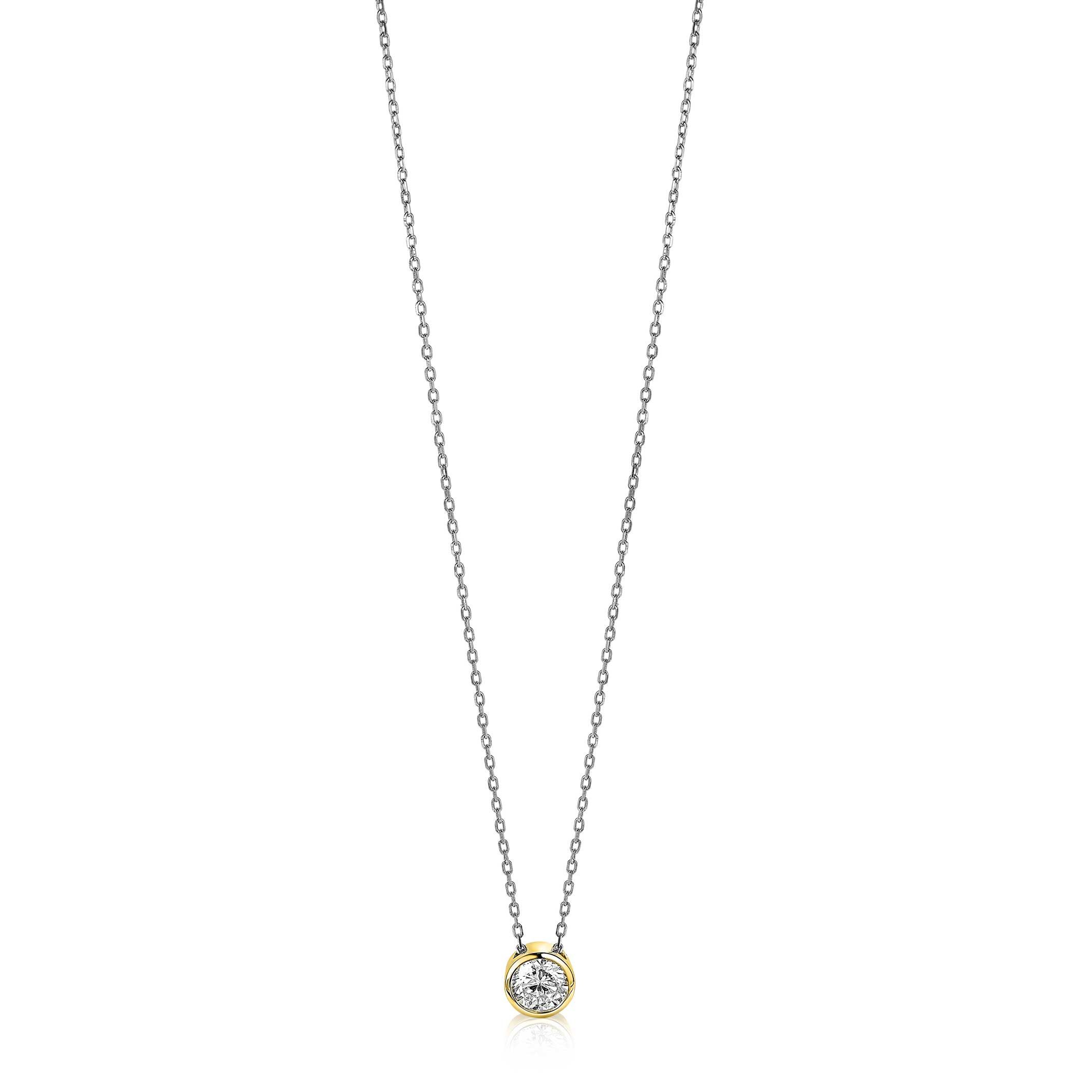 ZINZI silberne Kette mit Anhänger gelbvergoldet rund  weiß 40-45cm ZIC1775G