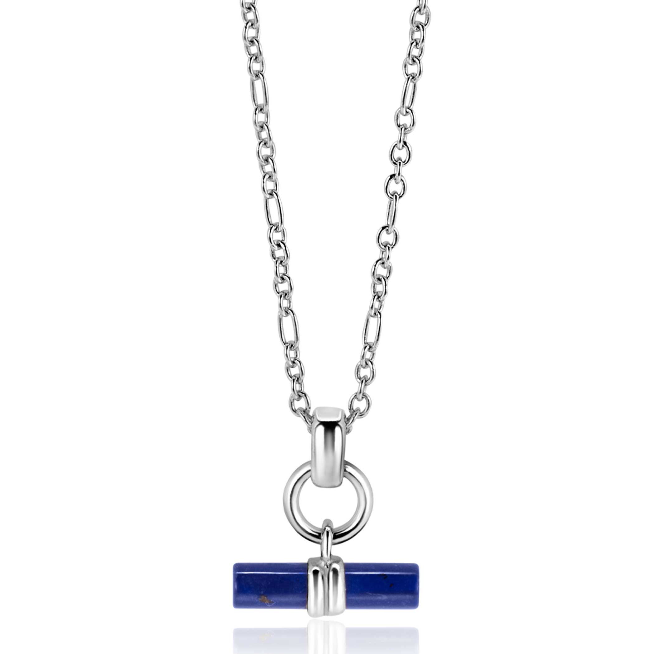 ZINZI zlv. collier met kapittelstokje lapis lazili 45cm