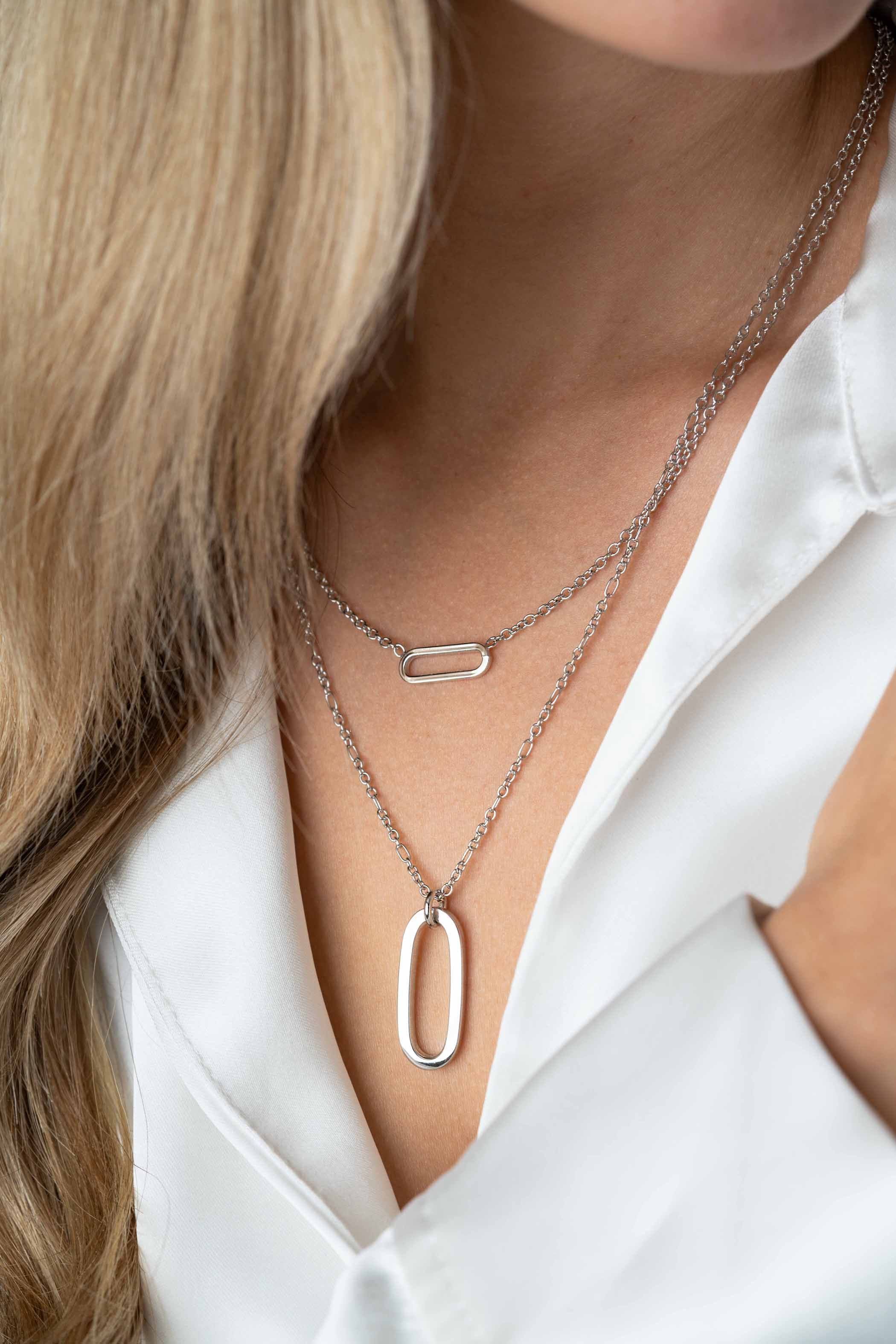 ZINZI zlv. 2x collier met paperclip hanger en schakel