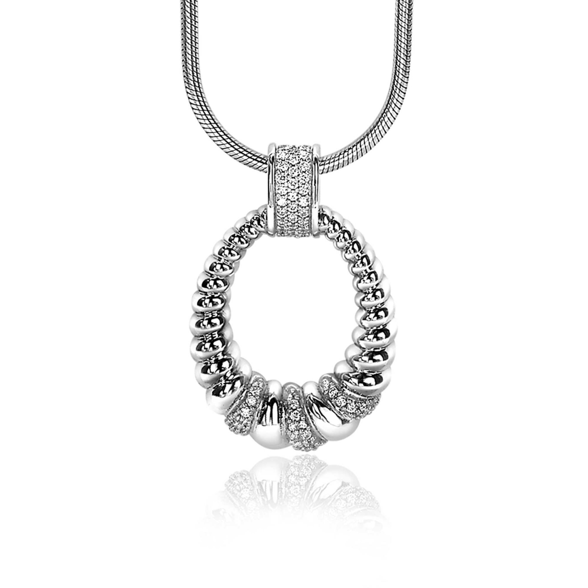 ZINZI silberner Anhänger ovale Form 30mm weiße Zirkonias ZIH1966