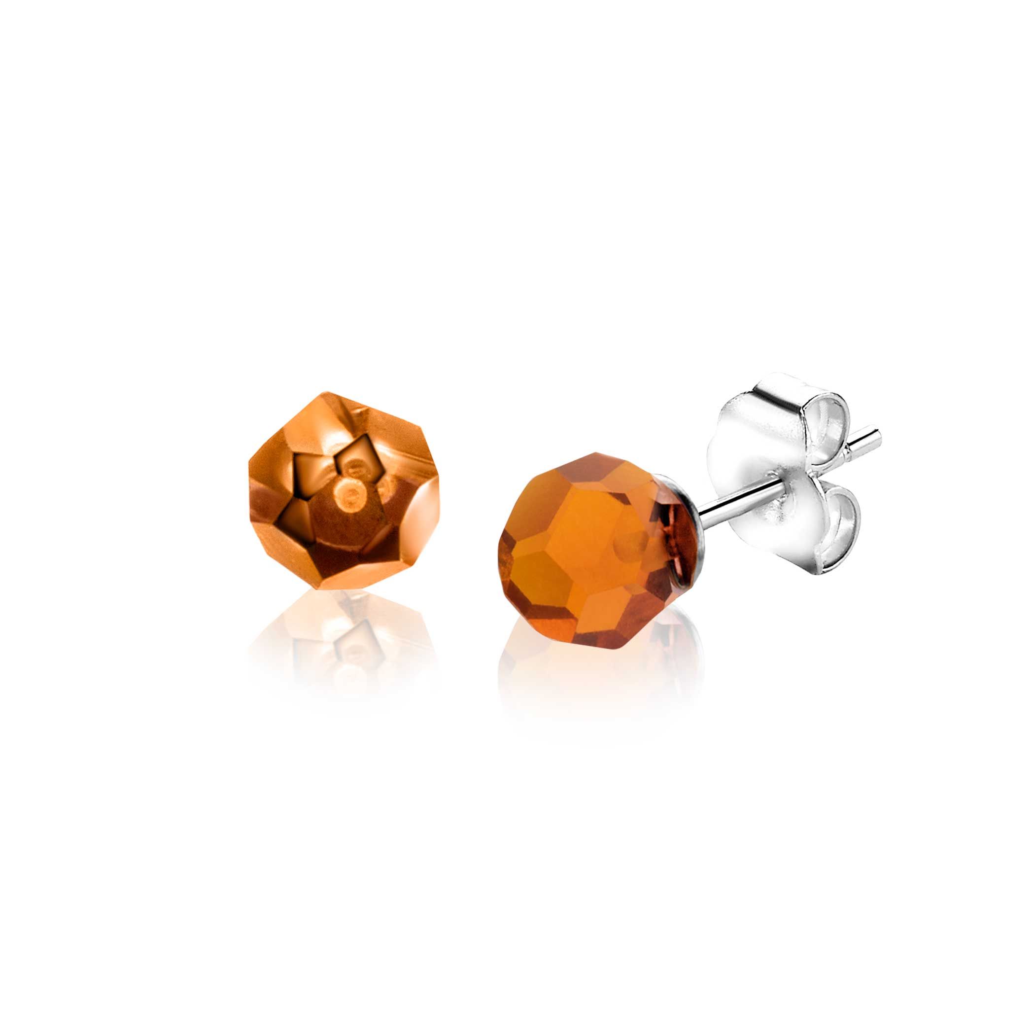 ZINZI zlv. oorknopjes bruine bead