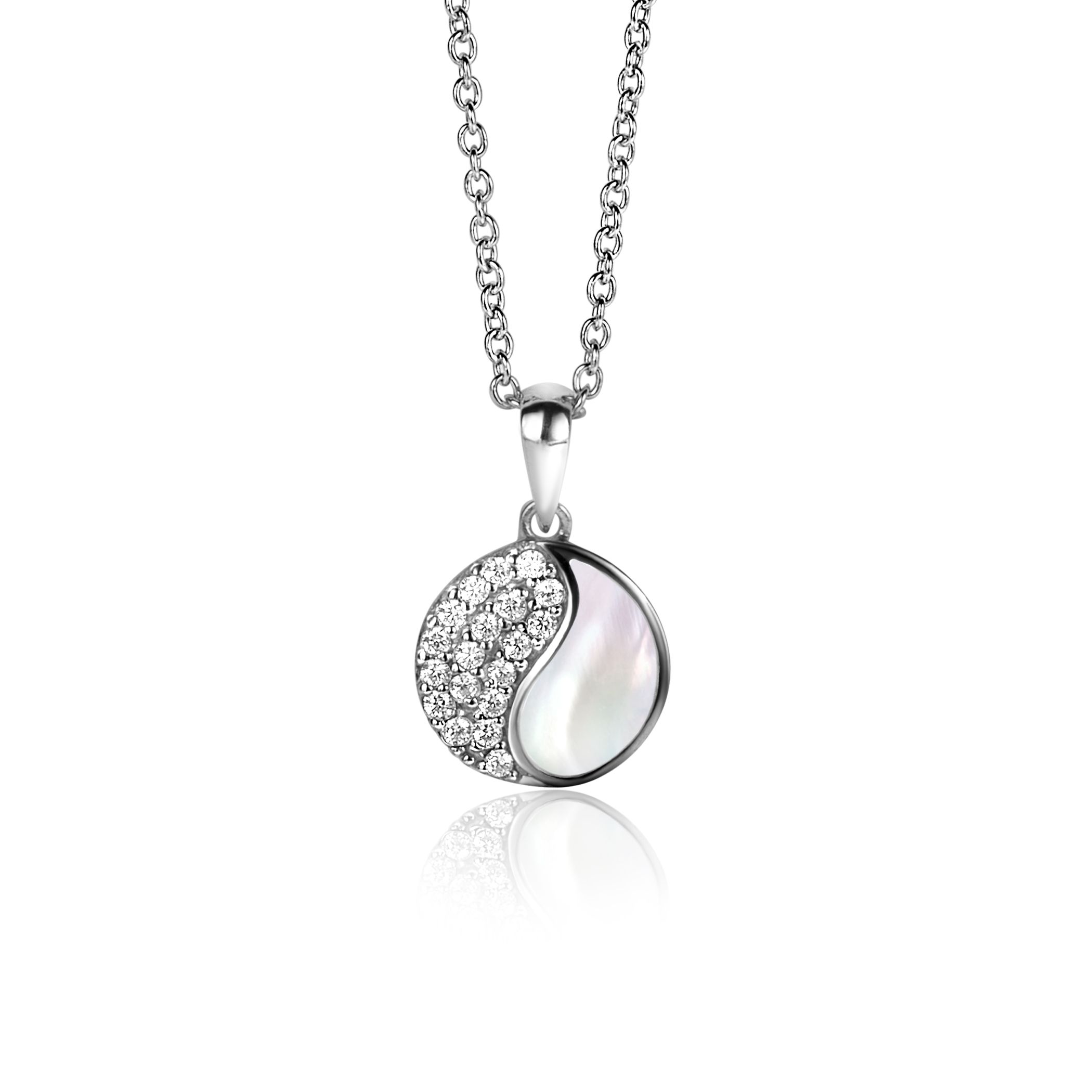 ZINZI zlv. hanger yin yang zirconia's parelmoer