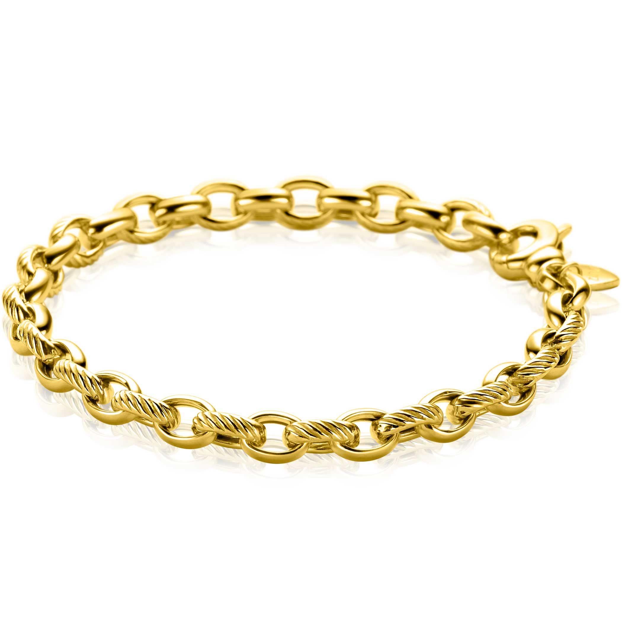 ZINZI vergoldetes breites Silberarmband (6 mm breit) mit luxuriösen Jasseron-Gliedern, glatt und graviert, 20 cm ZIA2638
