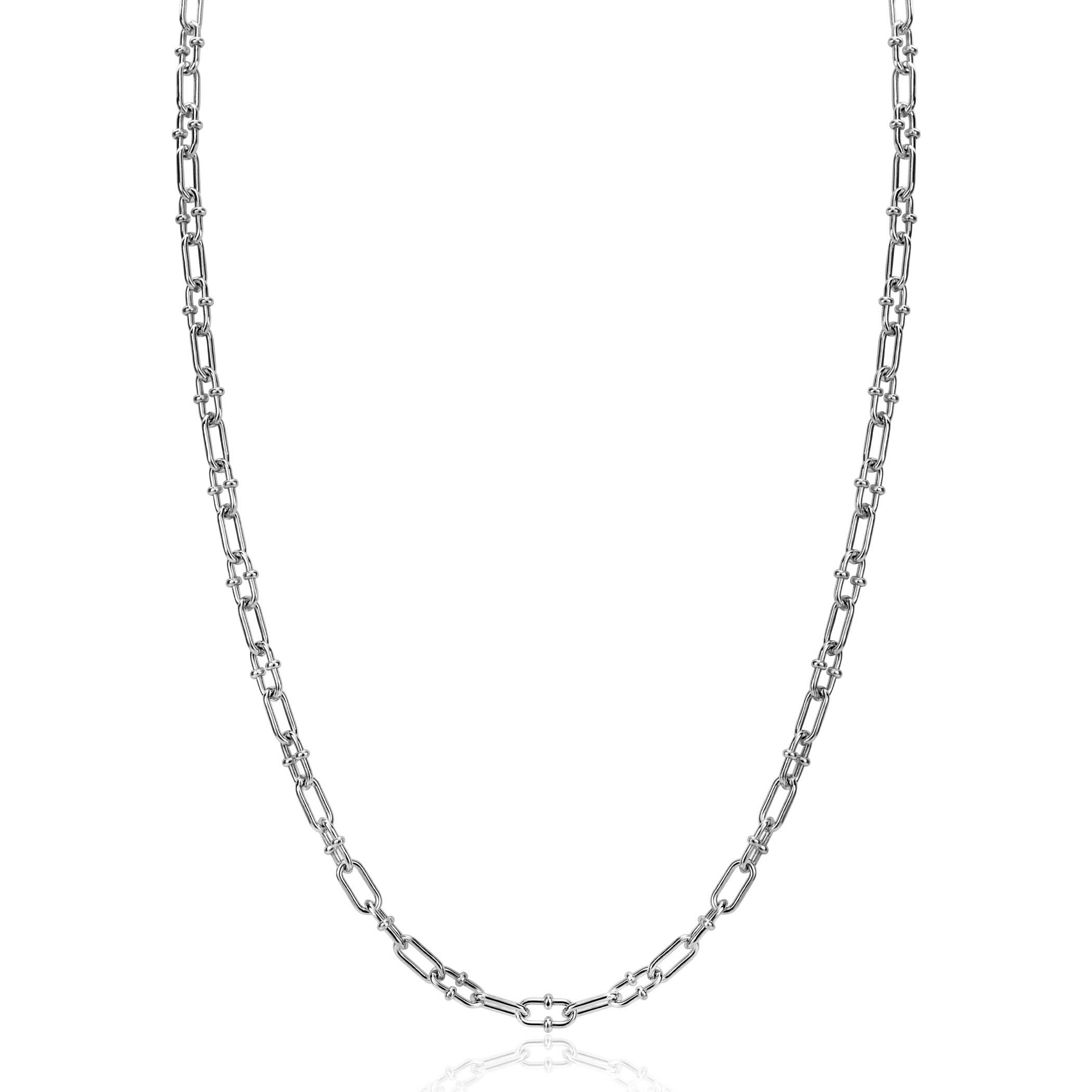 ZINZI Silberkette mit Paperclip-Gliedern, 4 mm, verziert mit verspielten Kugeln, 42-45 cm ZIC2586
