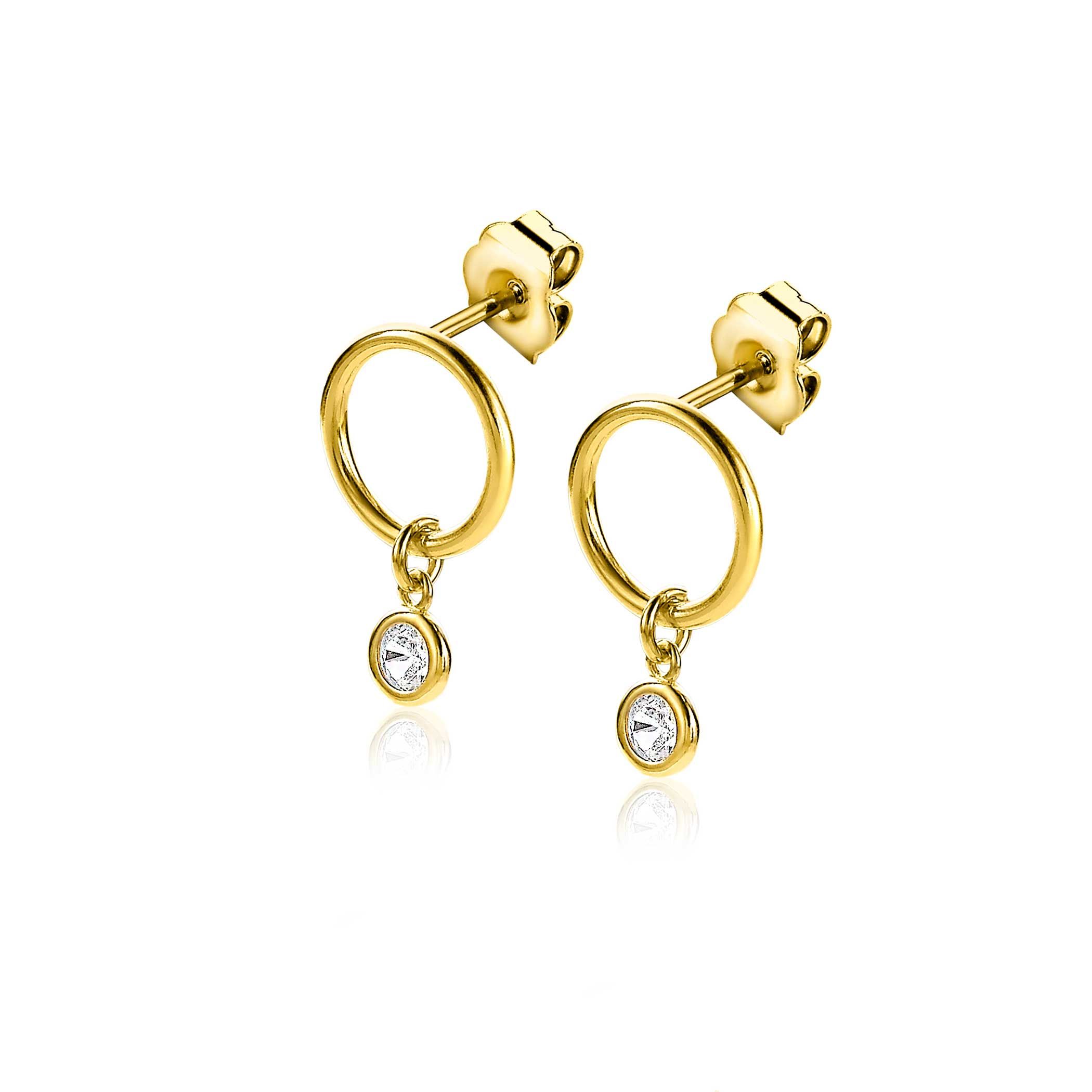 ZINZI silberne Ohrstecker 14K gelb vergoldet 13mm runde Anhänger weiße Zirkonia ZIO2200Y