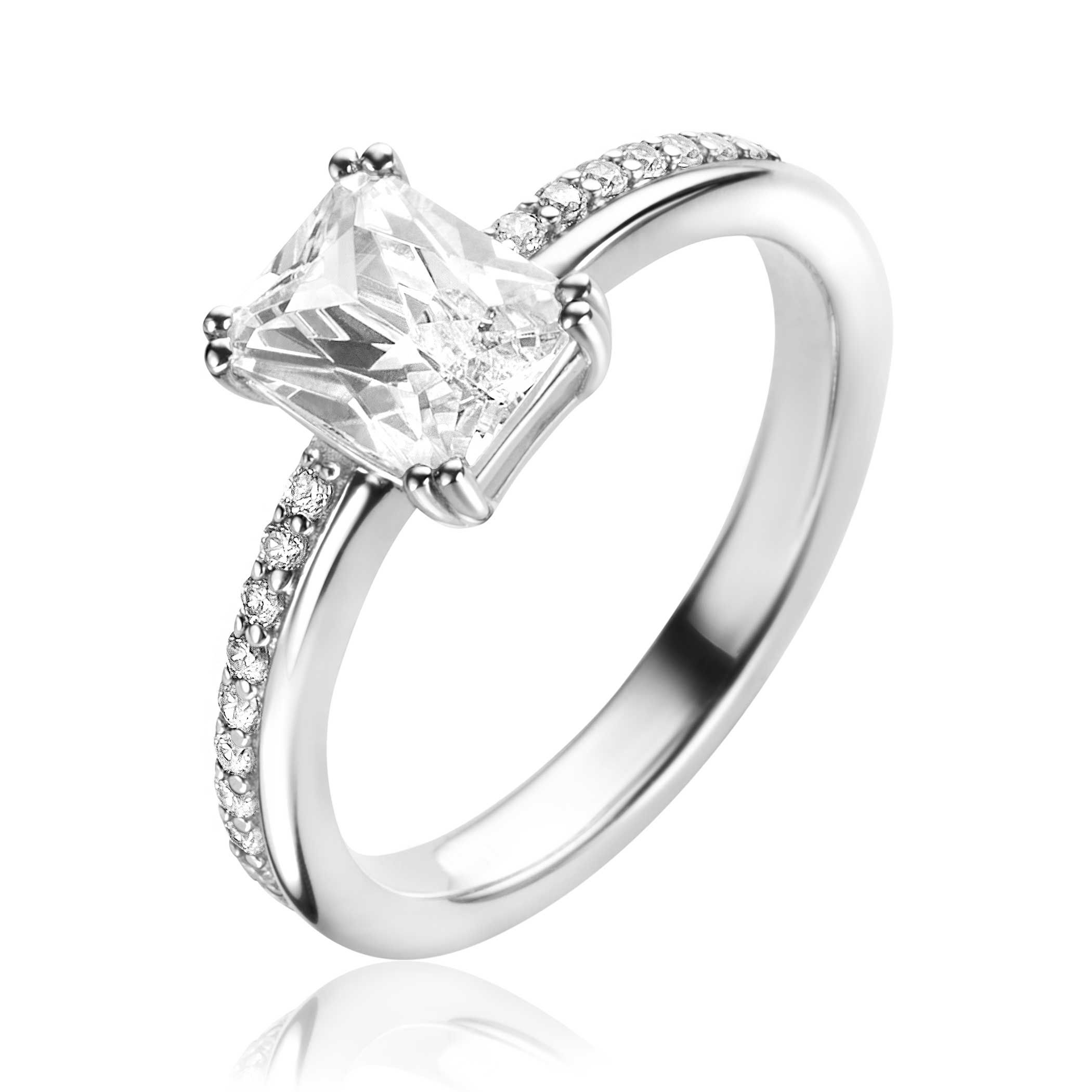 ZINZI zlv. ring met rechthoek zirconia mt.58
