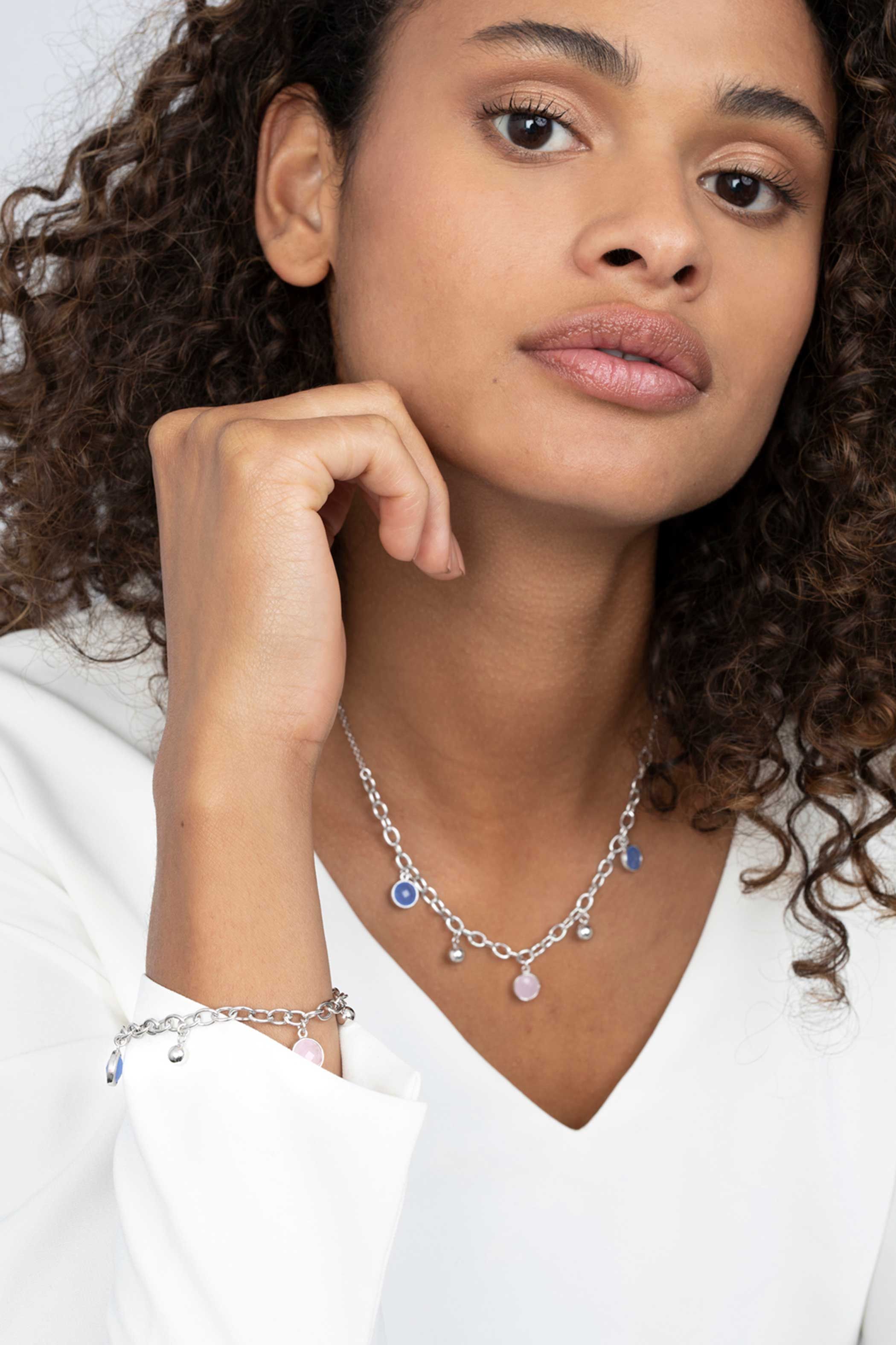 ZINZI silbernes Luxus Charm Armband mit Kugel und runde Fassung rosa und blau ZIA2005